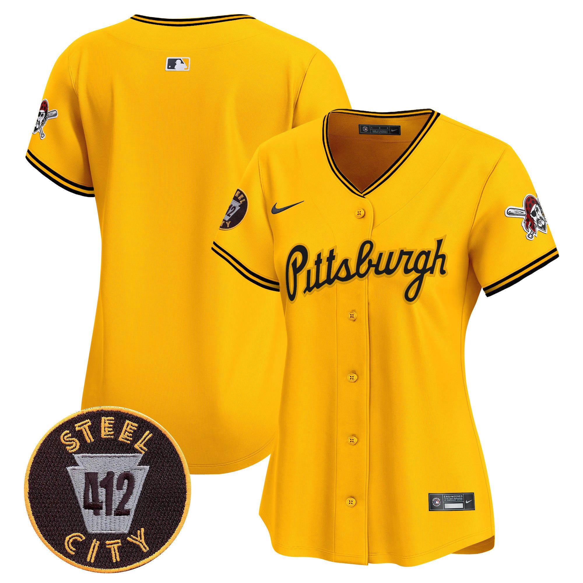 Women's Pittsburgh Pirates 412 Patch Vapor Premier Limited Jersey V4 - All Stitched - Gold, Team