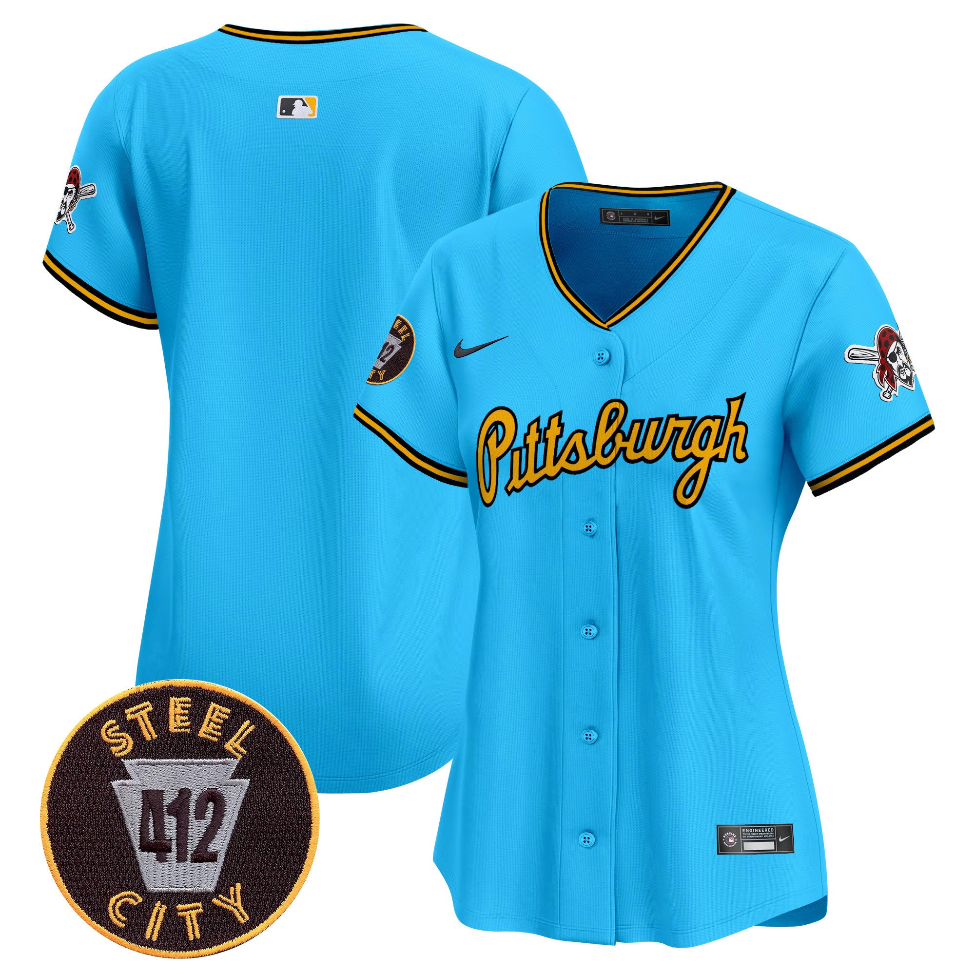 Women's Pittsburgh Pirates 412 Patch Vapor Premier Limited Jersey V4 - All Stitched - Light Blue, Team