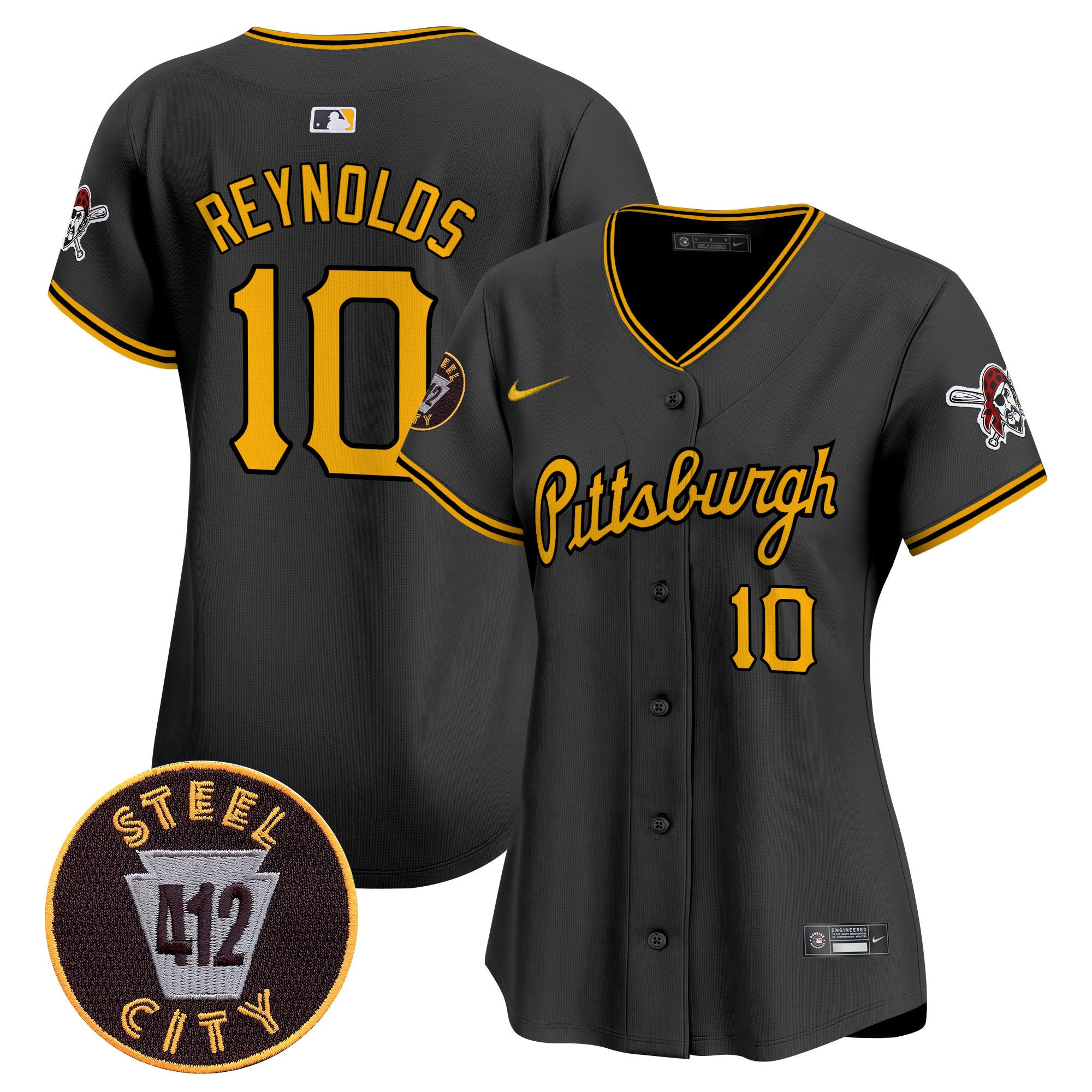 Women's Pittsburgh Pirates 412 Patch Vapor Premier Limited Jersey V4 - All Stitched - Black, Bryan Reynolds