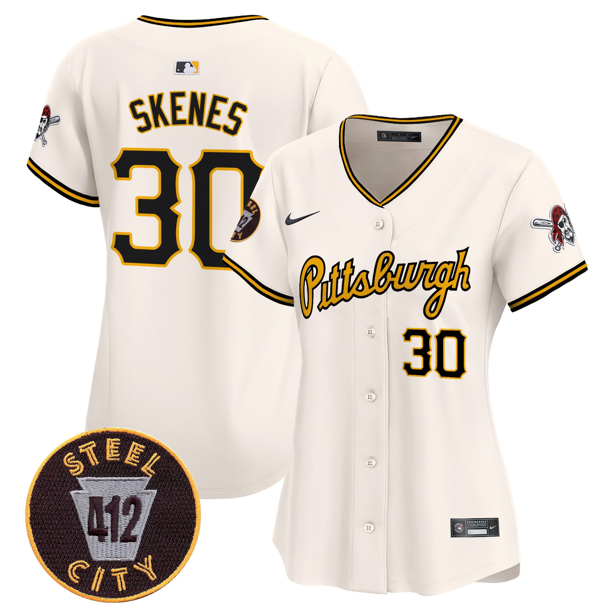 Women's Pittsburgh Pirates 412 Patch Vapor Premier Limited Jersey V4 - All Stitched - Cream, Paul Skenes