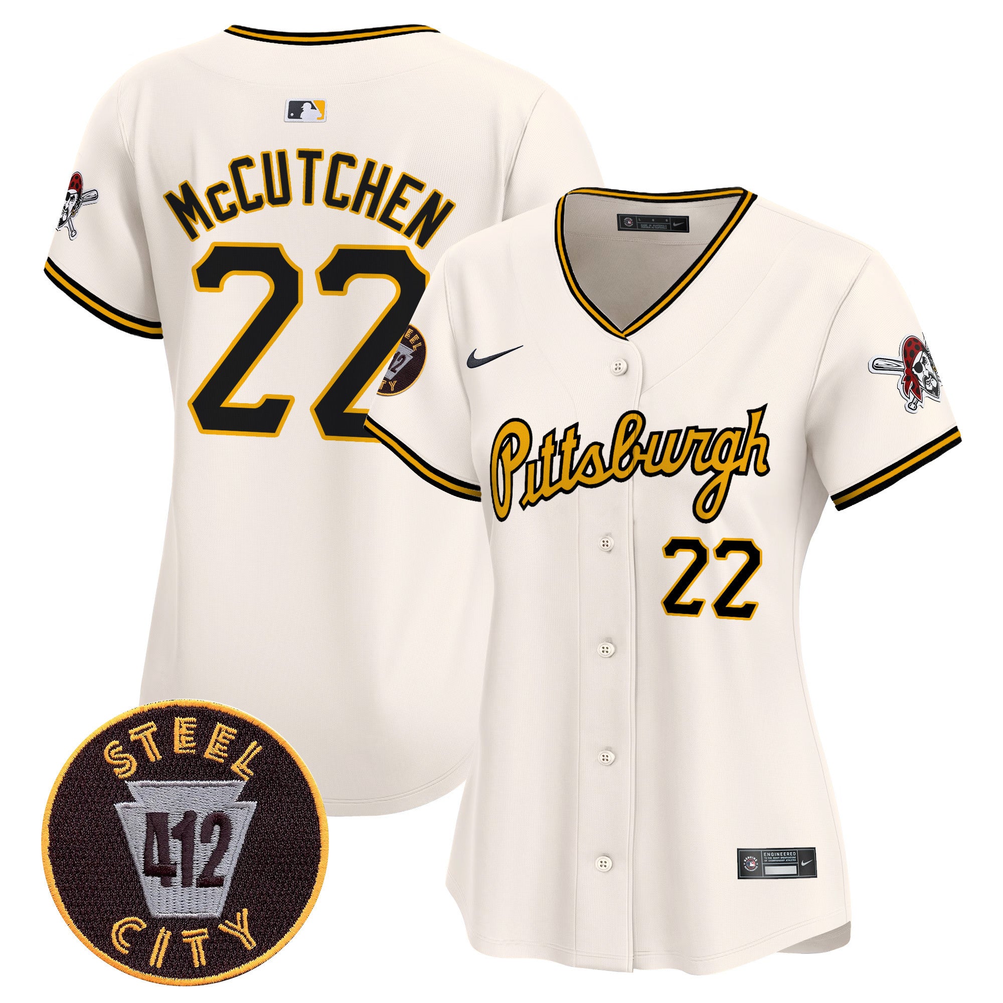 Women's Pittsburgh Pirates 412 Patch Vapor Premier Limited Jersey V4 - All Stitched - Cream, Andrew Mccutchen