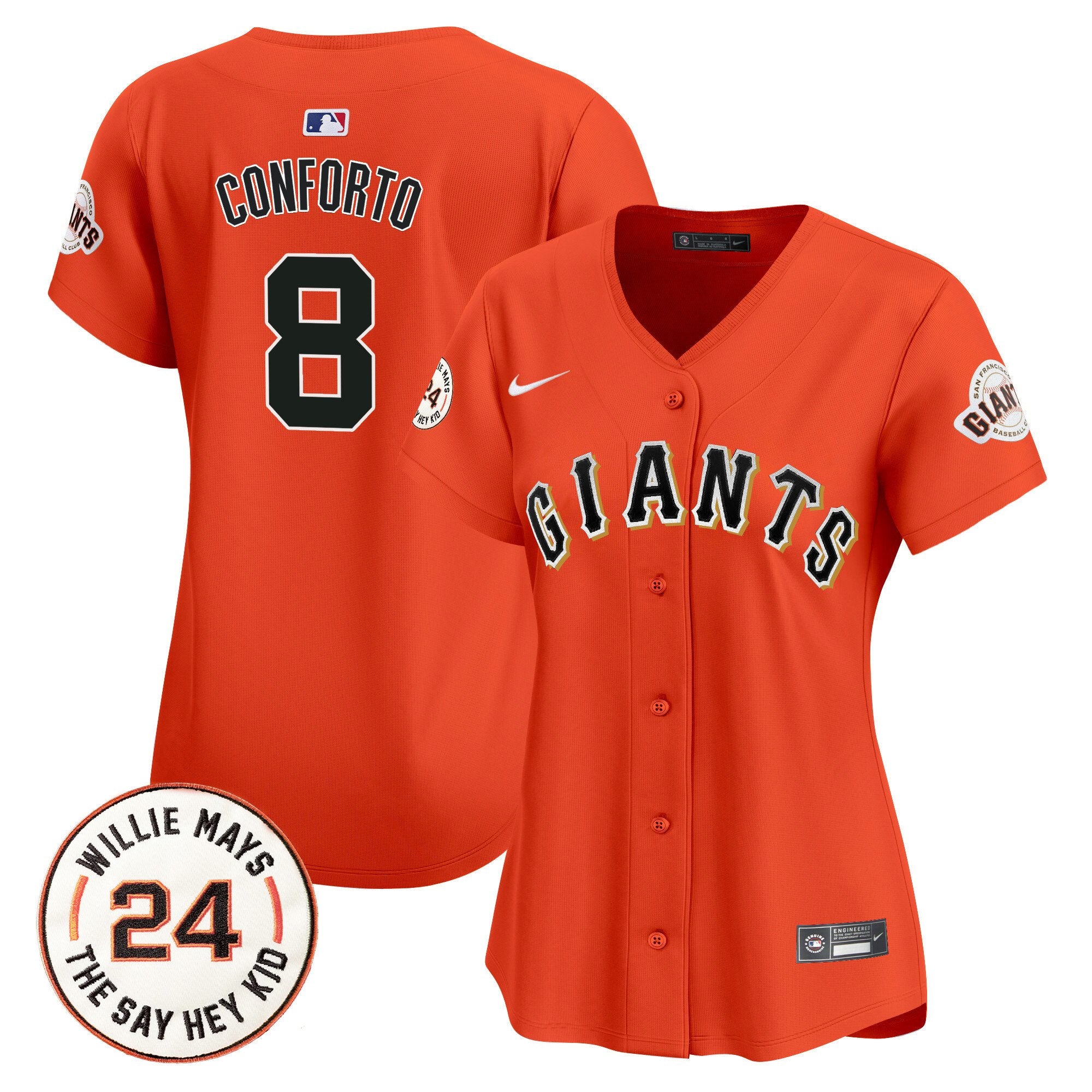 Women's San Francisco Giants 2024 Willie Mays Patch Vapor Premier Limited Jersey - All Stitched - Orange, Michael Conforto