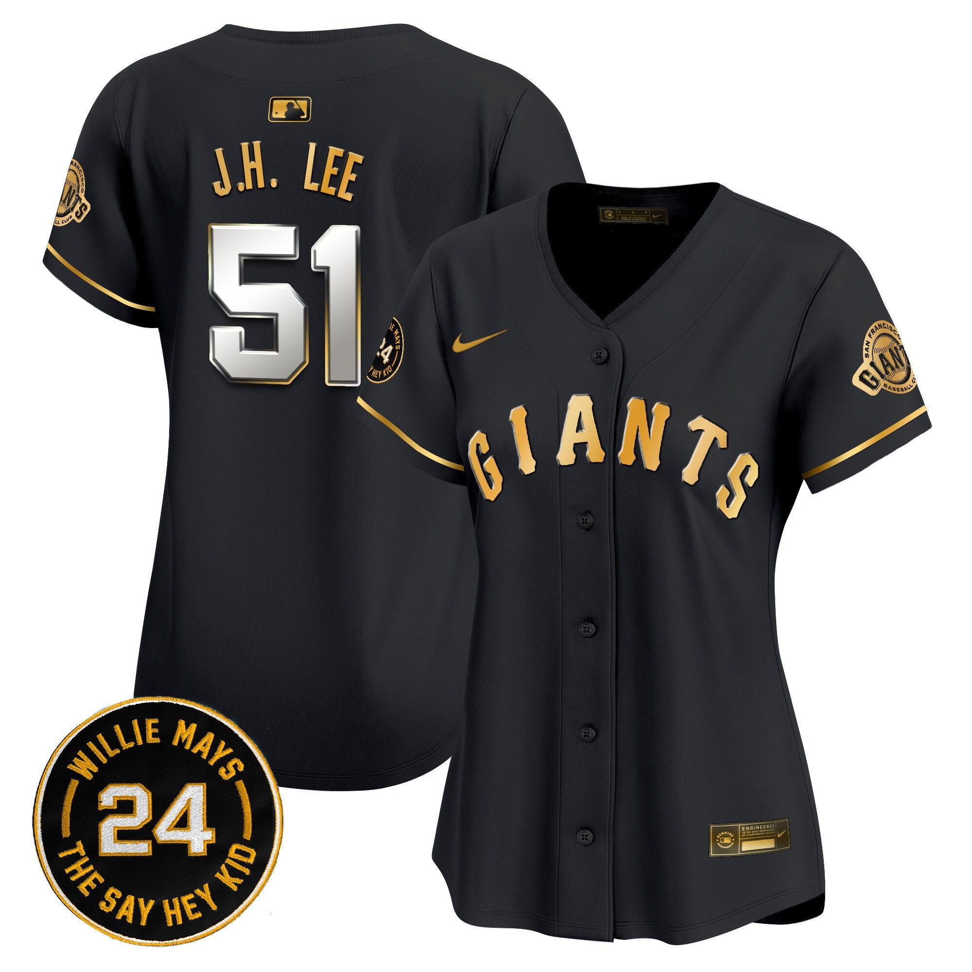 Women's San Francisco Giants 2024 Willie Mays Patch Vapor Premier Limited Jersey - All Stitched - Black Gold, Jung Hoo Lee