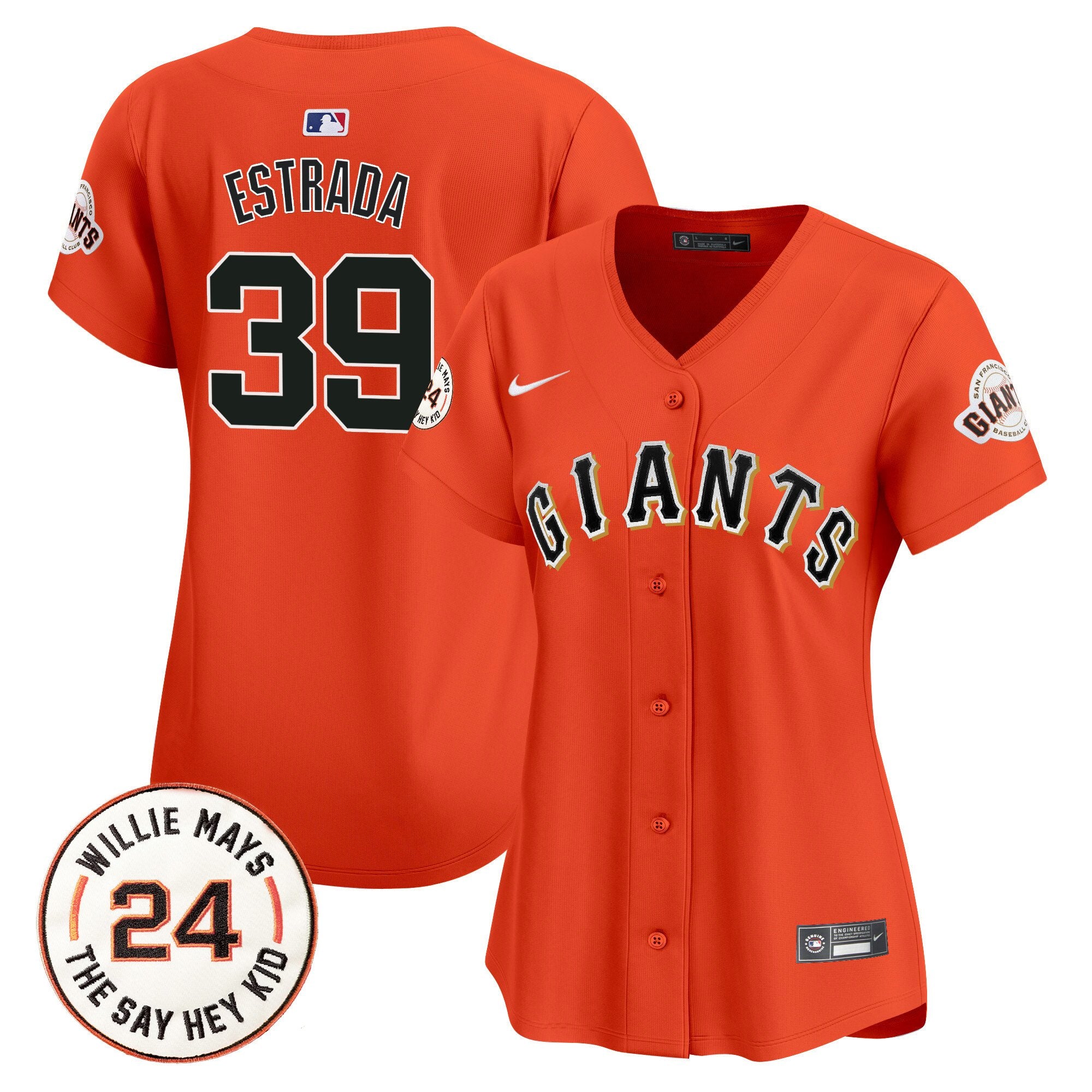 Women's San Francisco Giants 2024 Willie Mays Patch Vapor Premier Limited Jersey - All Stitched - Orange, Thairo Estrada
