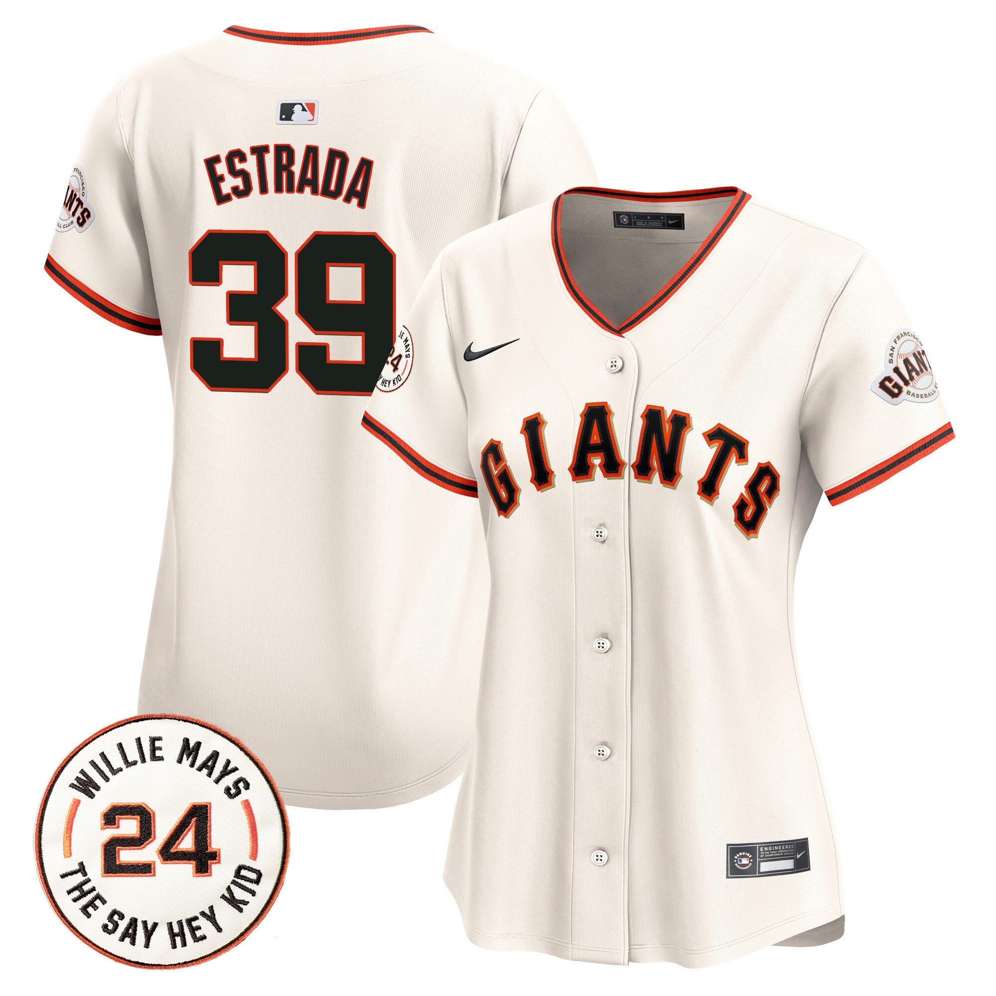 Women's San Francisco Giants 2024 Willie Mays Patch Vapor Premier Limited Jersey - All Stitched - Cream, Thairo Estrada