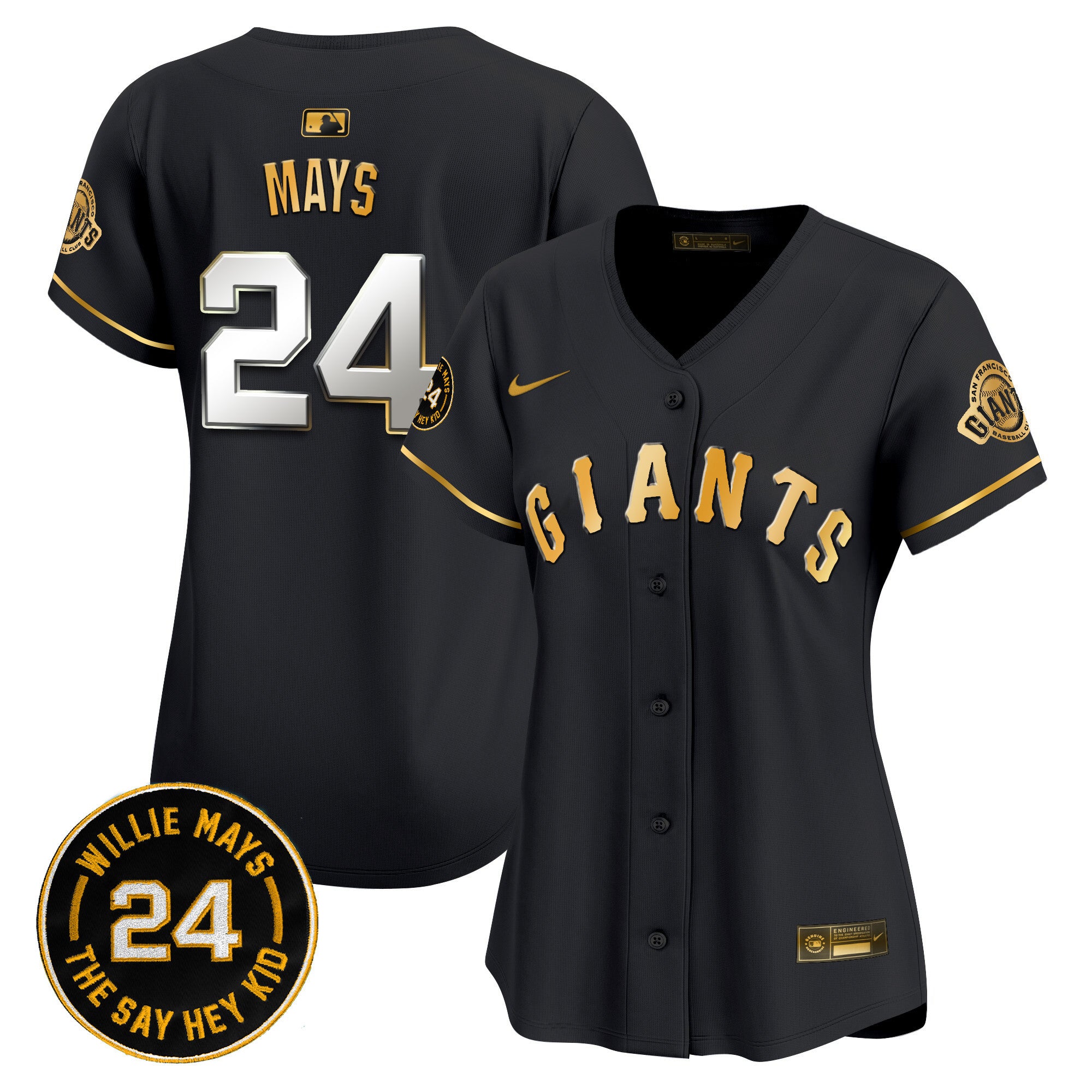 Women's San Francisco Giants 2024 Willie Mays Patch Vapor Premier Limited Jersey - All Stitched - Black Gold, Willie Mays