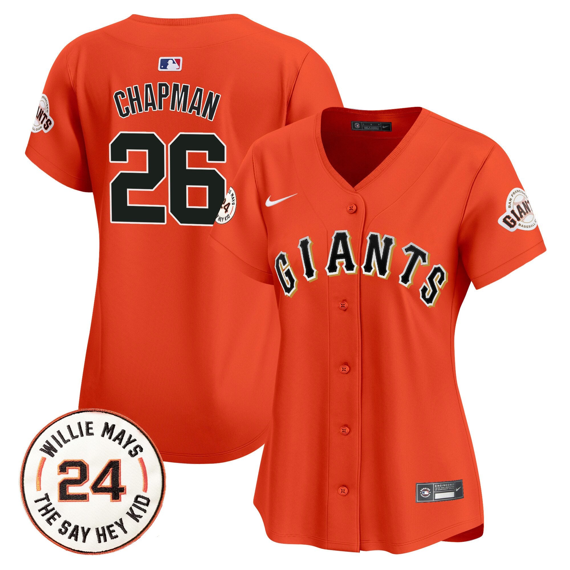 Women's San Francisco Giants 2024 Willie Mays Patch Vapor Premier Limited Jersey - All Stitched - Orange, Matt Chapman
