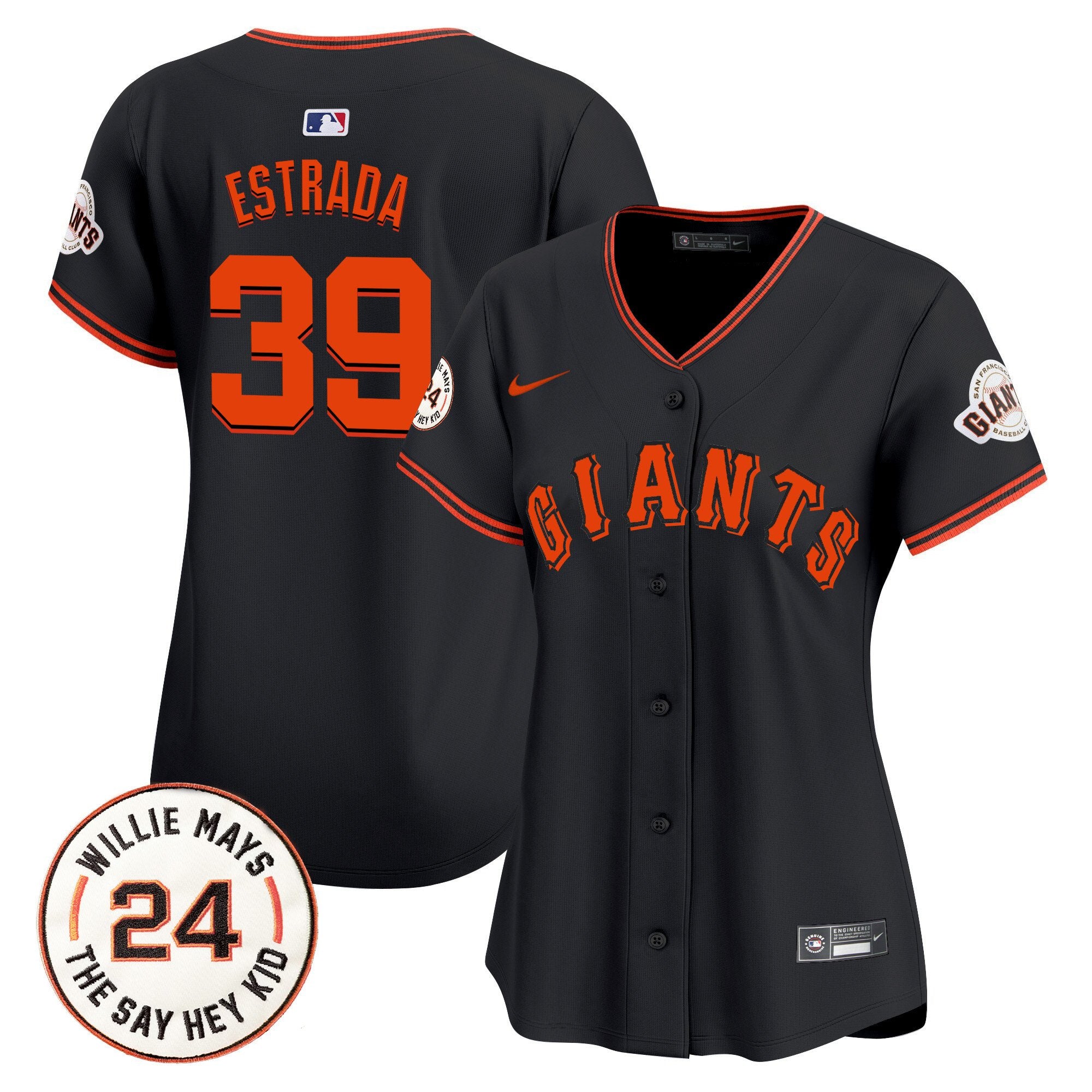 Women's San Francisco Giants 2024 Willie Mays Patch Vapor Premier Limited Jersey - All Stitched - Black, Thairo Estrada
