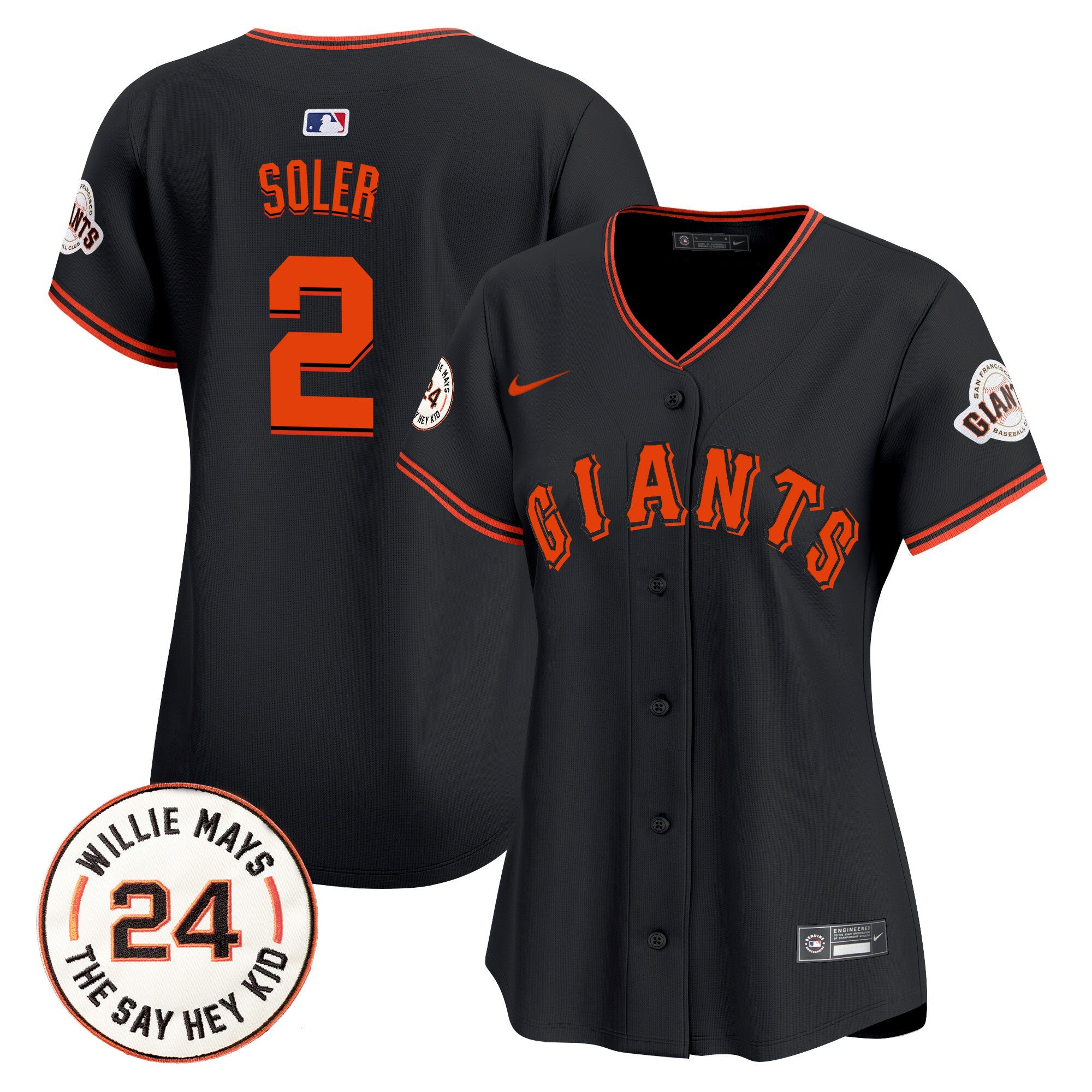 Women's San Francisco Giants 2024 Willie Mays Patch Vapor Premier Limited Jersey - All Stitched - Black, Jorge Soler