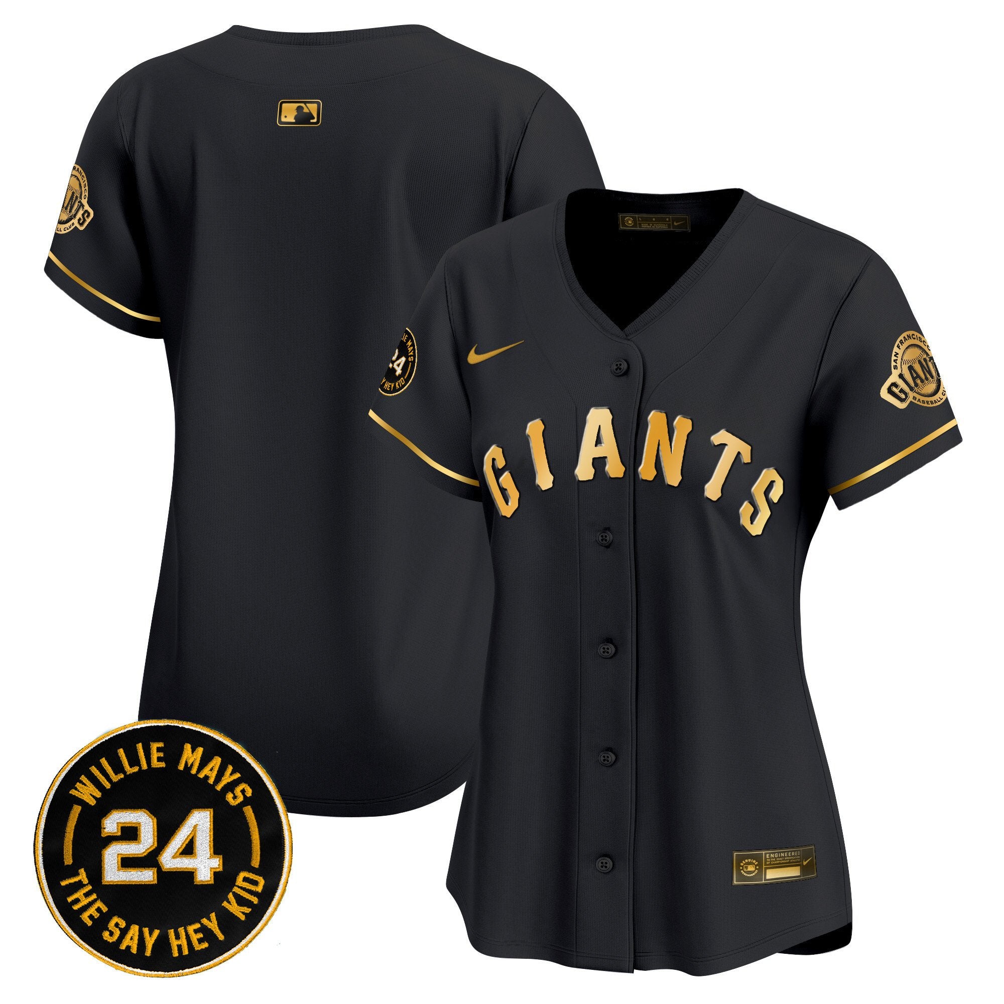 Women's San Francisco Giants 2024 Willie Mays Patch Vapor Premier Limited Jersey - All Stitched - Black Gold, Team