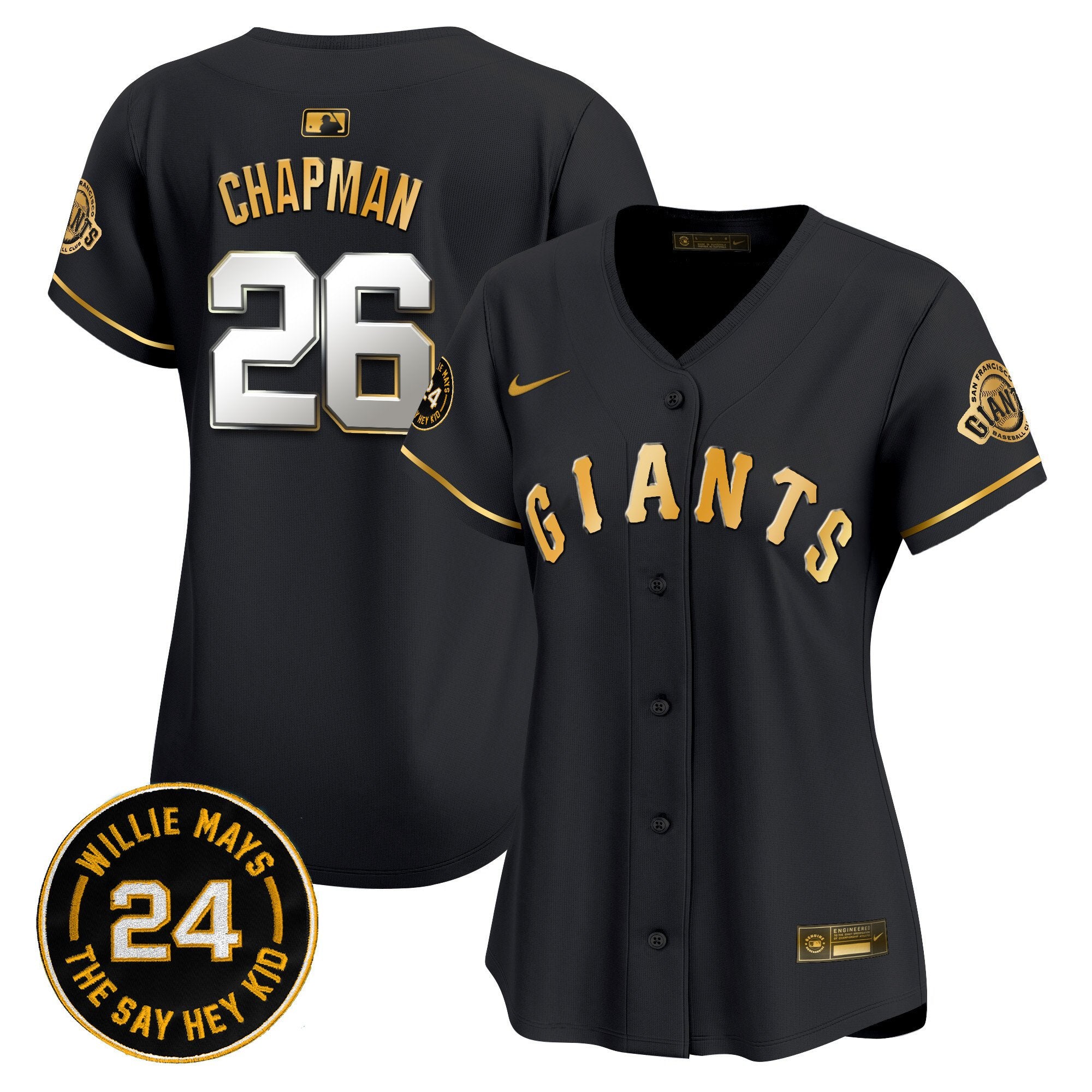 Women's San Francisco Giants 2024 Willie Mays Patch Vapor Premier Limited Jersey - All Stitched - Black Gold, Matt Chapman