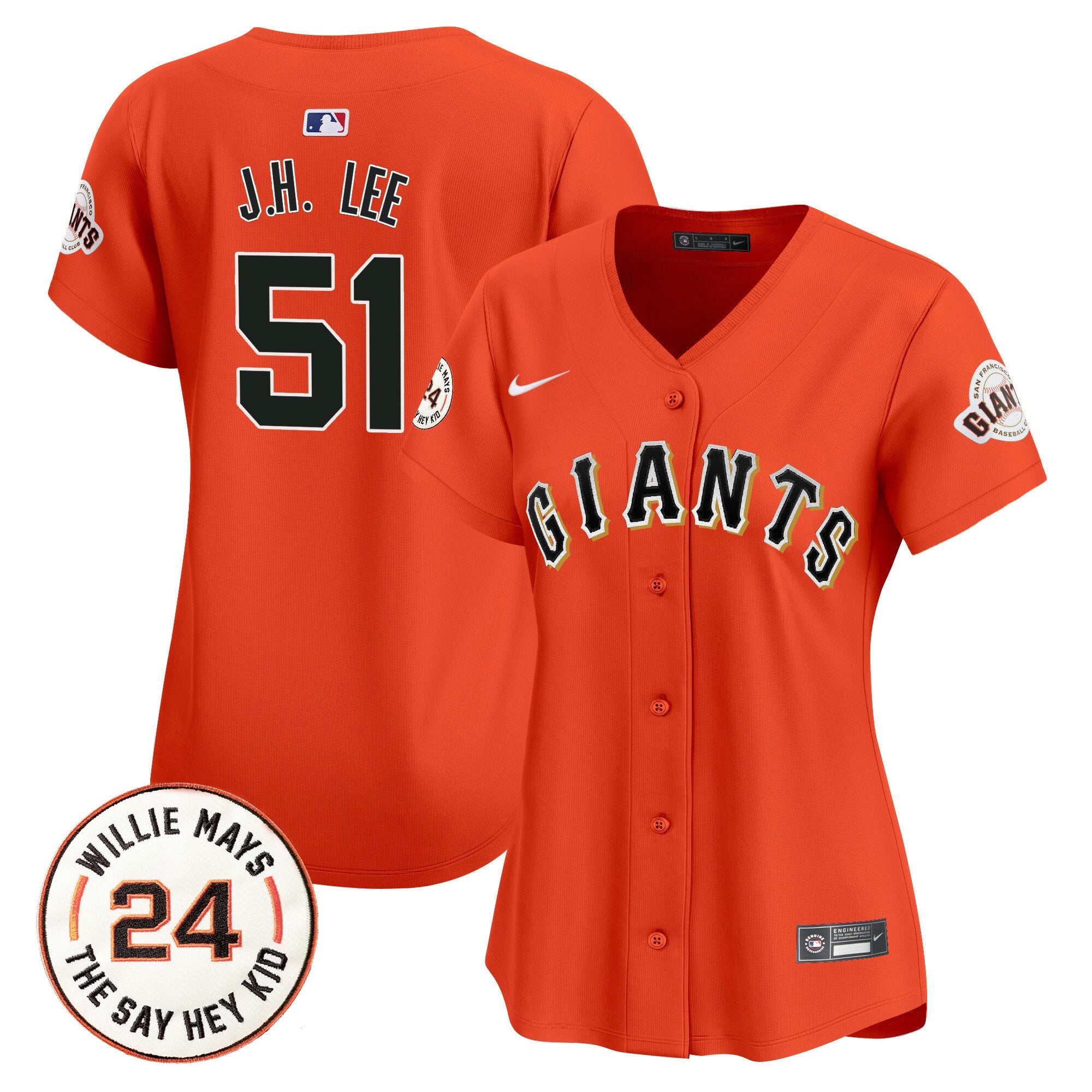 Women's San Francisco Giants 2024 Willie Mays Patch Vapor Premier Limited Jersey - All Stitched - Orange, Jung Hoo Lee