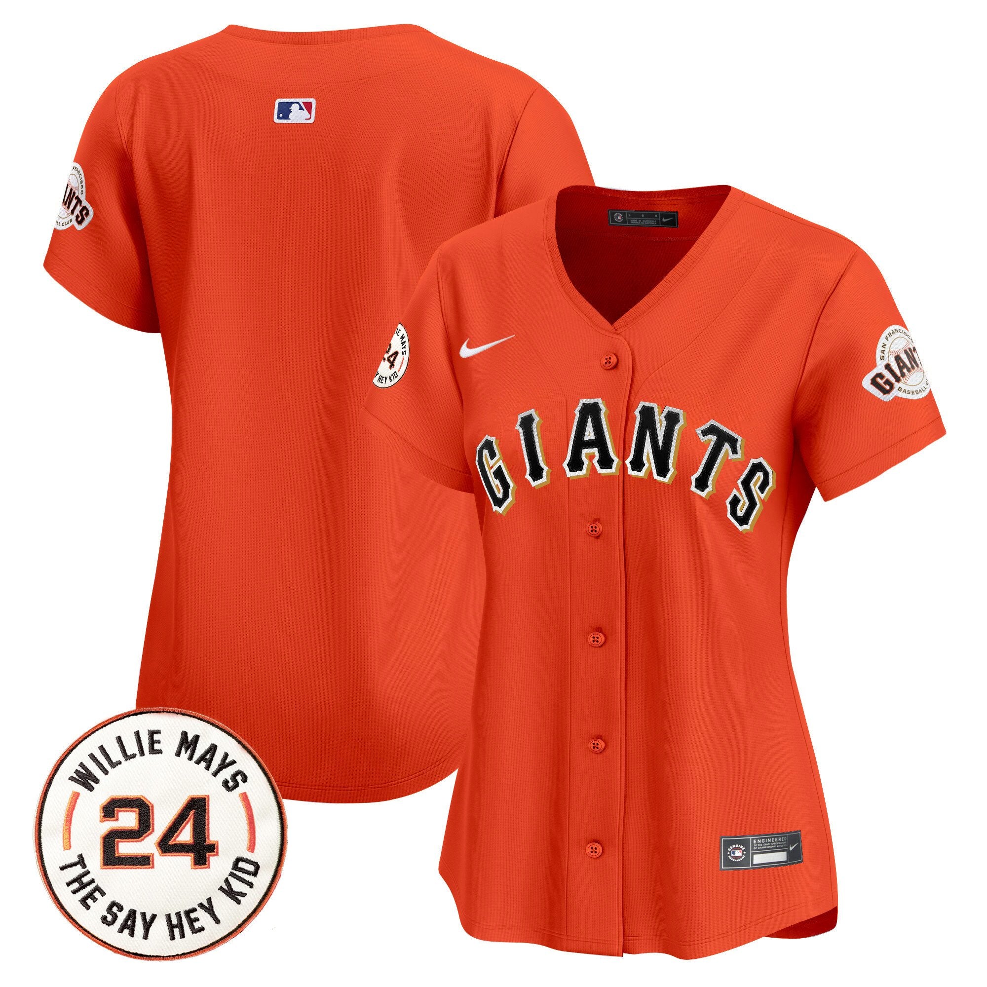 Women's San Francisco Giants 2024 Willie Mays Patch Vapor Premier Limited Jersey - All Stitched - Orange, Team