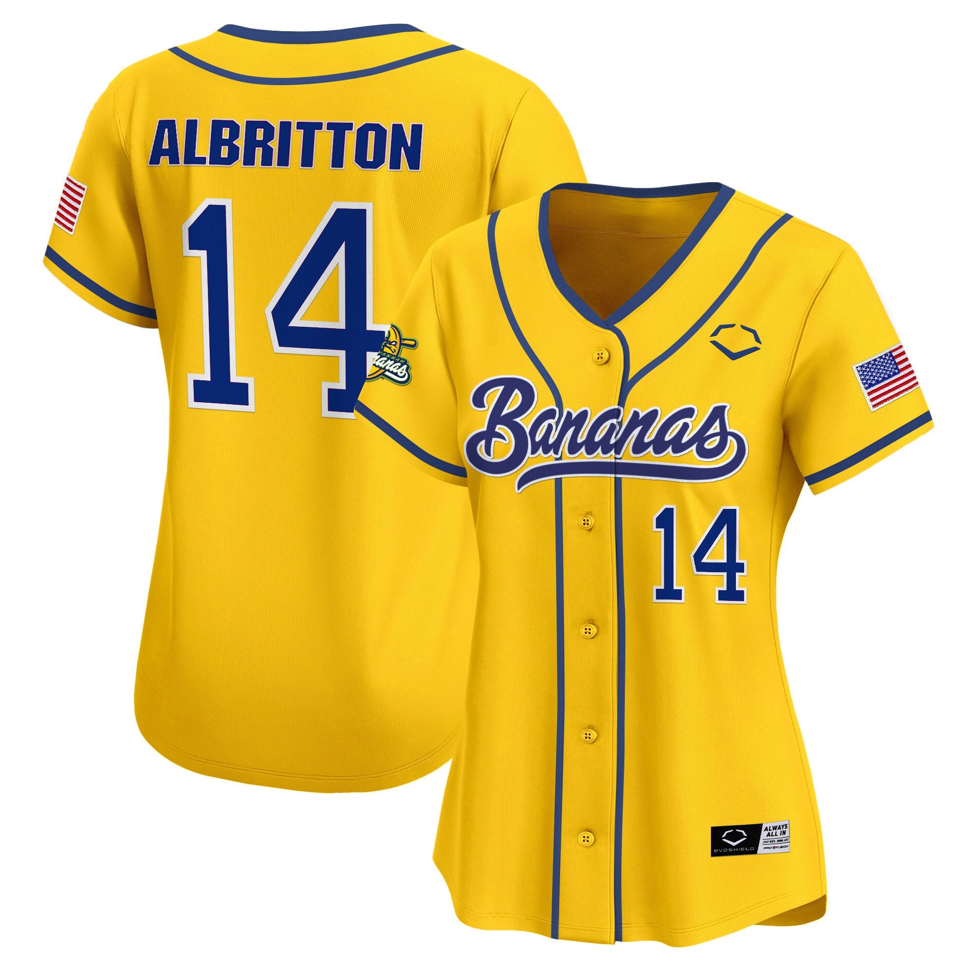 Women's Savannah Bananas Vapor Premier Limited Jersey - All stitched - Yellow, Dakota Albritton