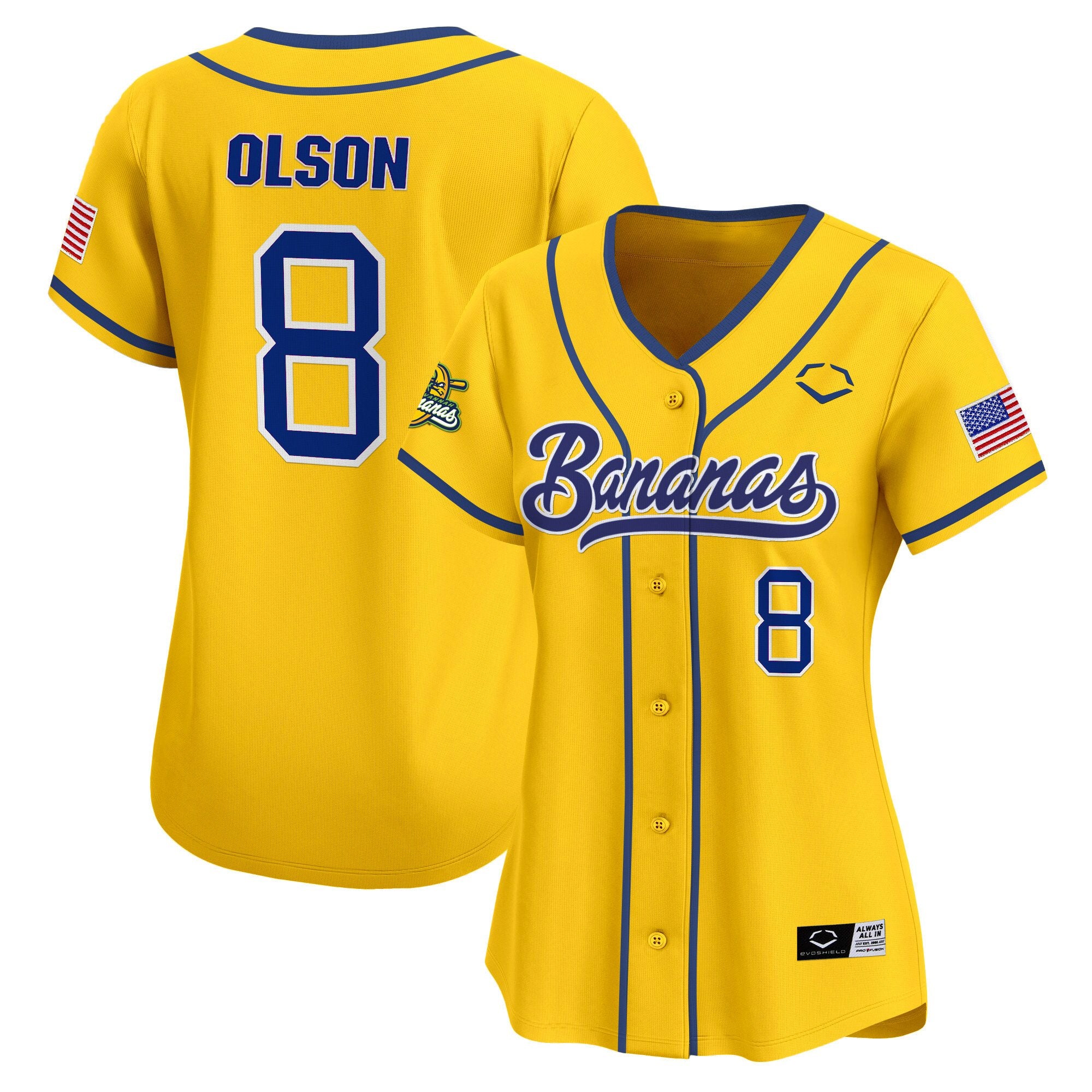 Women's Savannah Bananas Vapor Premier Limited Jersey - All stitched - Yellow, Jackson Olson