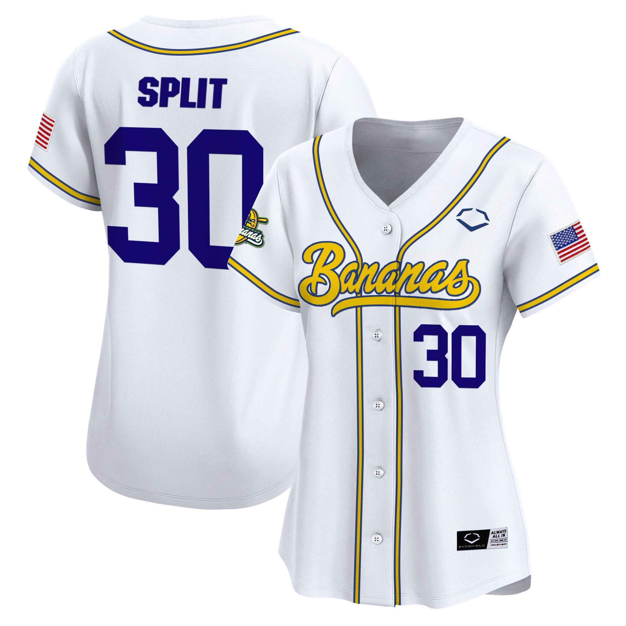 Women's Savannah Bananas Vapor Premier Limited Jersey - All stitched - White, Savannah Bananas Split