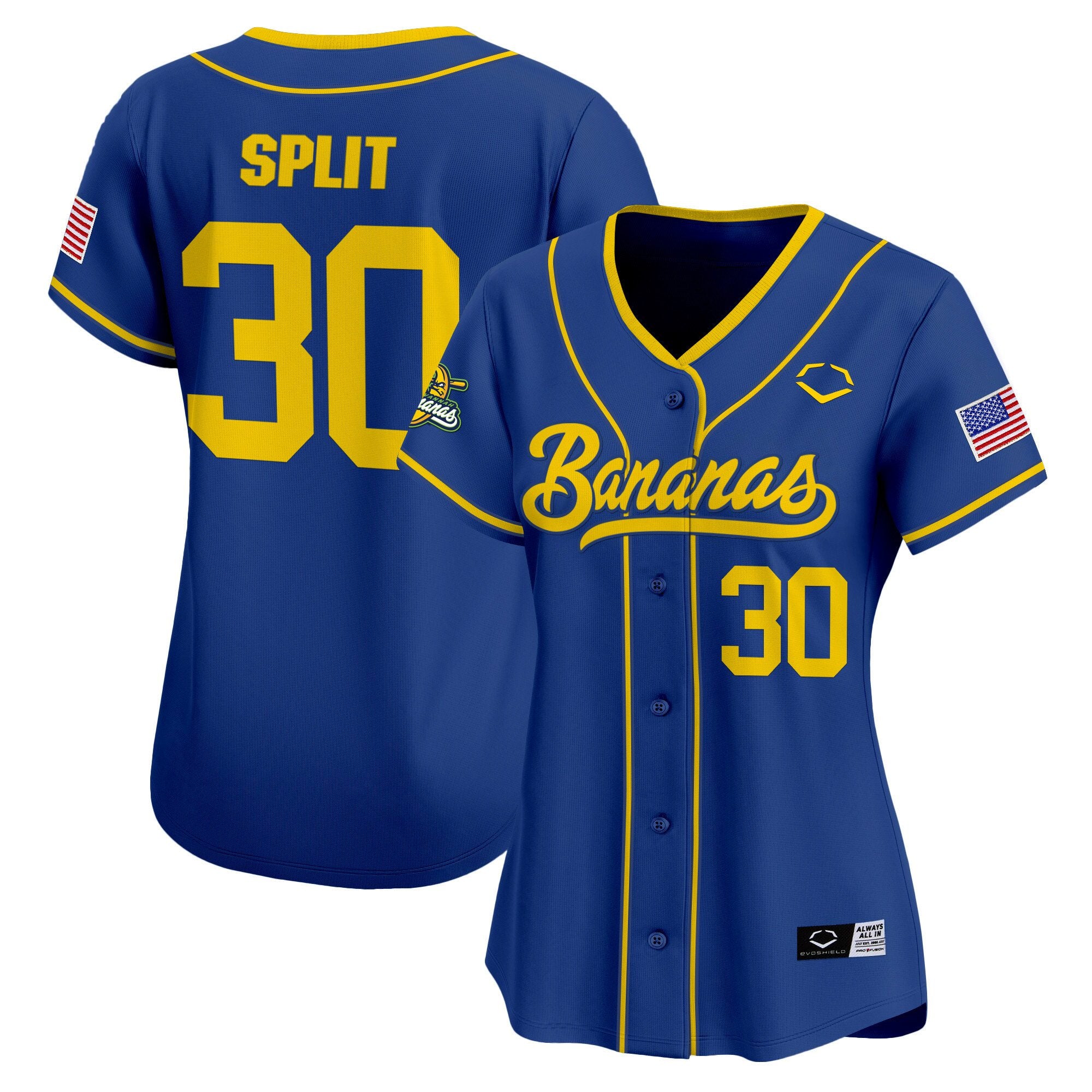 Women's Savannah Bananas Vapor Premier Limited Jersey - All stitched - Royal, Savannah Bananas Split
