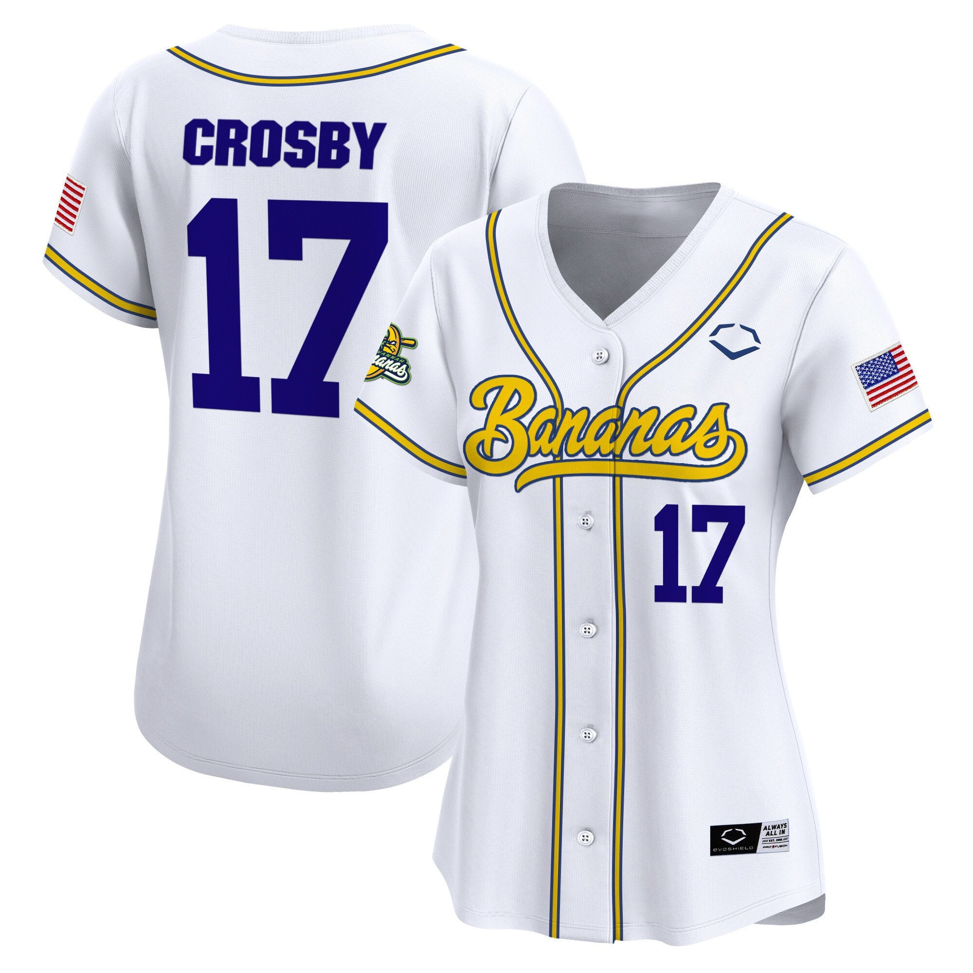 Women's Savannah Bananas Vapor Premier Limited Jersey - All stitched - White, Brandon Crosby