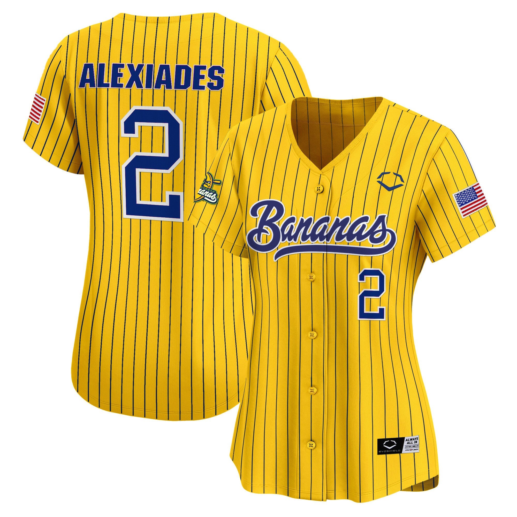 Women's Savannah Bananas Vapor Premier Limited Jersey - All stitched - Pinstripe, Reese Alexiades
