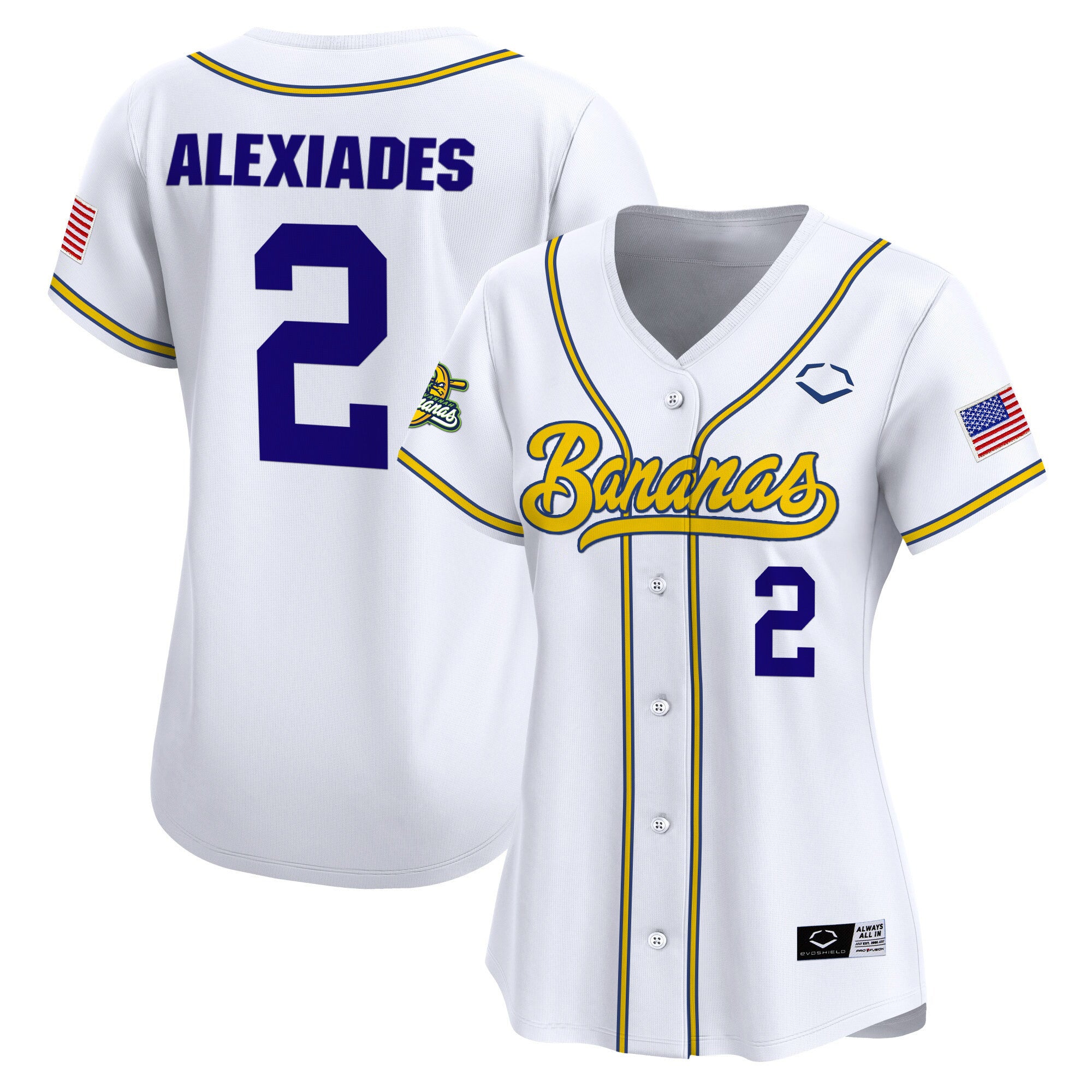 Women's Savannah Bananas Vapor Premier Limited Jersey - All stitched - White, Reese Alexiades