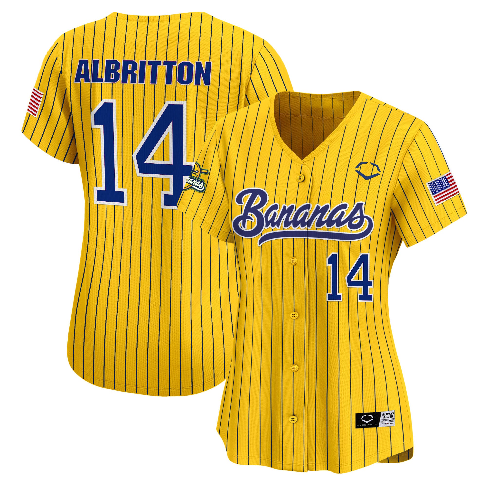 Women's Savannah Bananas Vapor Premier Limited Jersey - All stitched - Pinstripe, Dakota Albritton