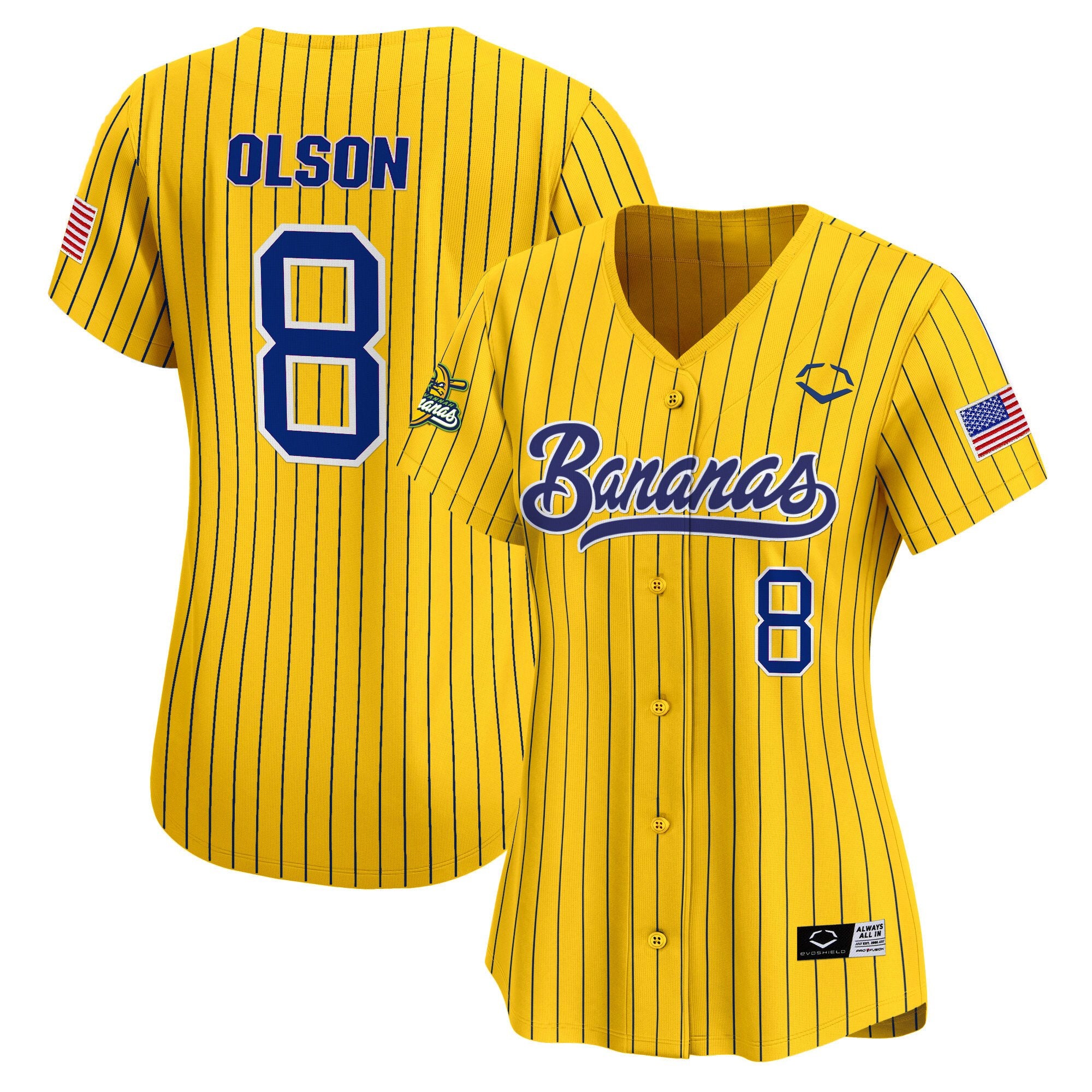 Women's Savannah Bananas Vapor Premier Limited Jersey - All stitched - Pinstripe, Jackson Olson