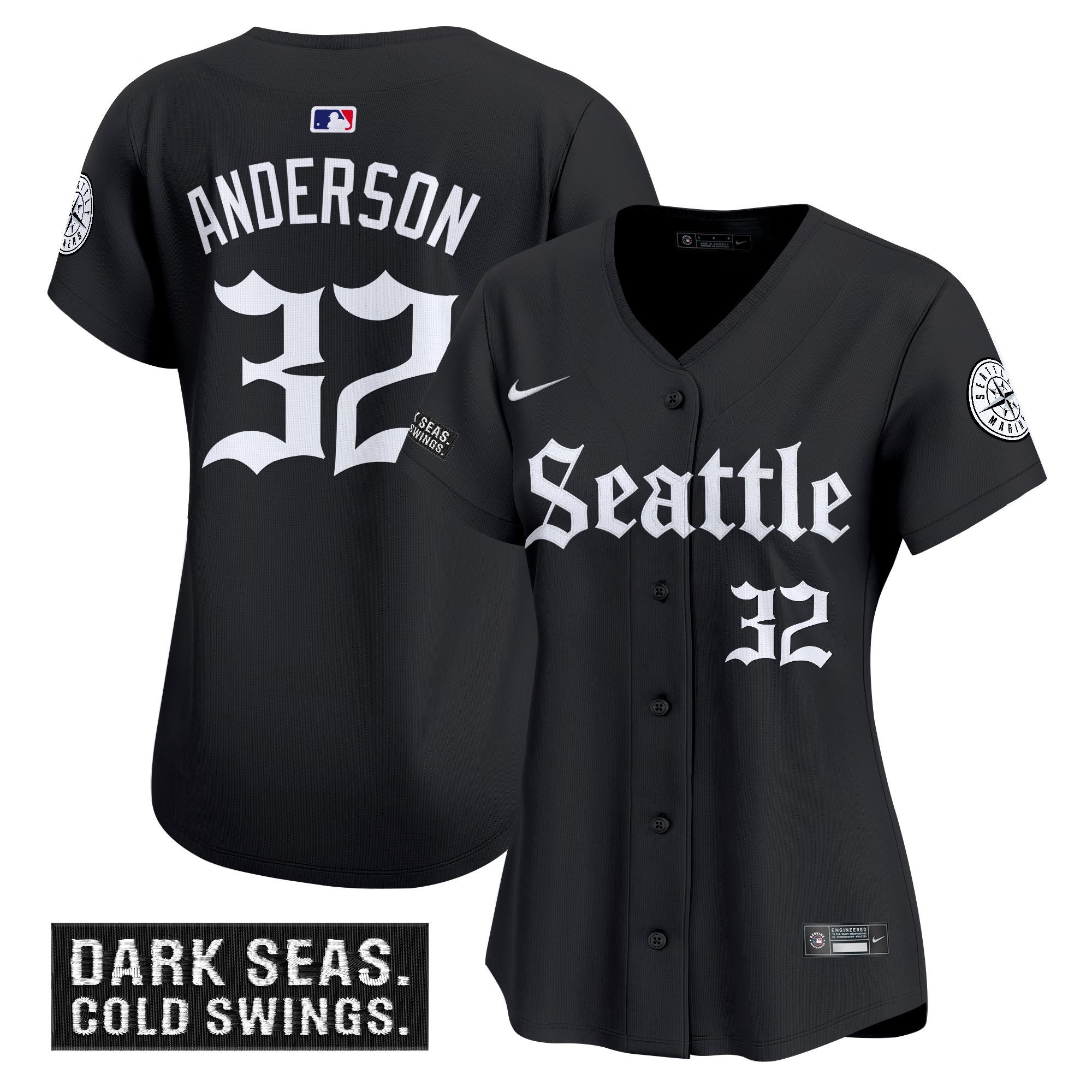 Women's Seattle Mariners 'Deep Sea Gothic Edition' Vapor Premier Limited Jersey - All Stitched - Black, Kade Anderson