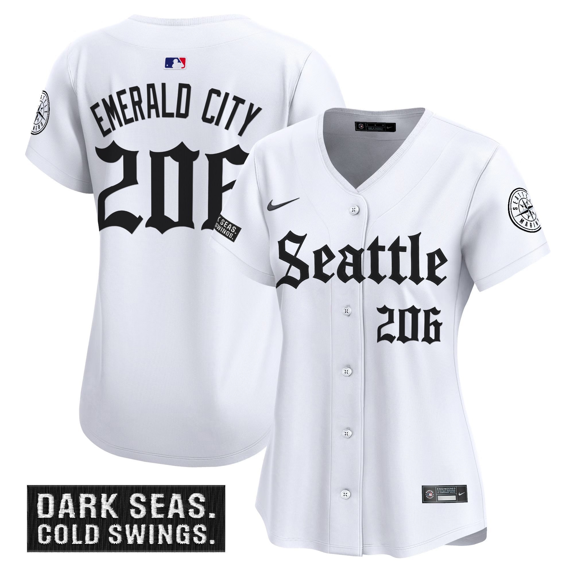 Women's Seattle Mariners 'Deep Sea Gothic Edition' Vapor Premier Limited Jersey - All Stitched - White, Emerald City 206