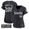 Women's Seattle Mariners 'Deep Sea Gothic Edition' Vapor Premier Limited Jersey - All Stitched - Pinstripe, Emerald City 206