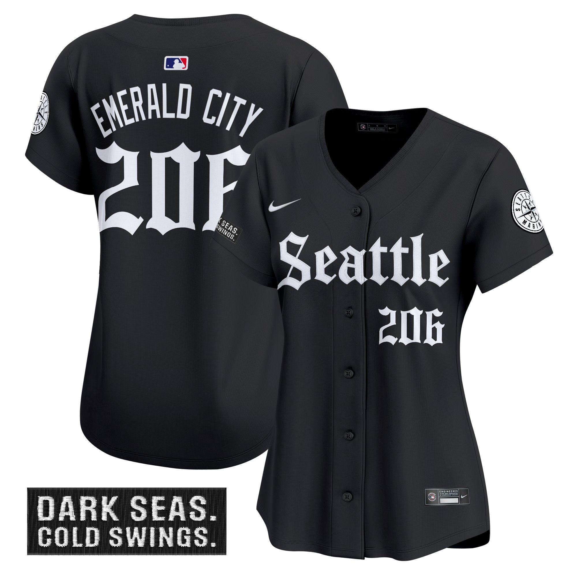 Women's Seattle Mariners 'Deep Sea Gothic Edition' Vapor Premier Limited Jersey - All Stitched - Black, Emerald City 206
