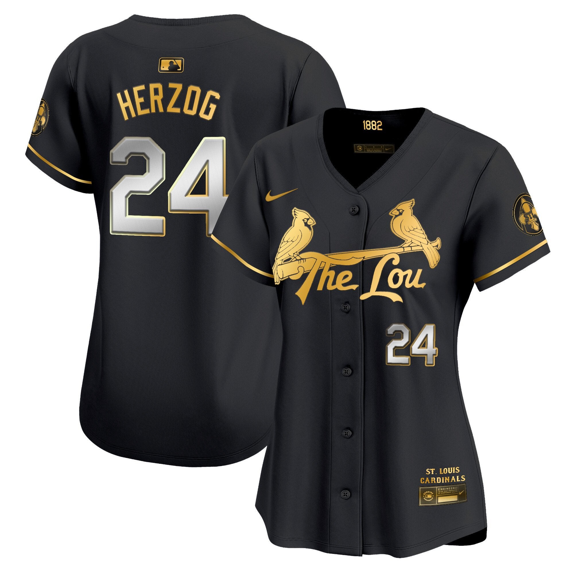 Women's St. Louis Cardinals 2024 City Connect Vapor Premier Limited Jersey - All Stitched - Black Gold, Whitey Herzog