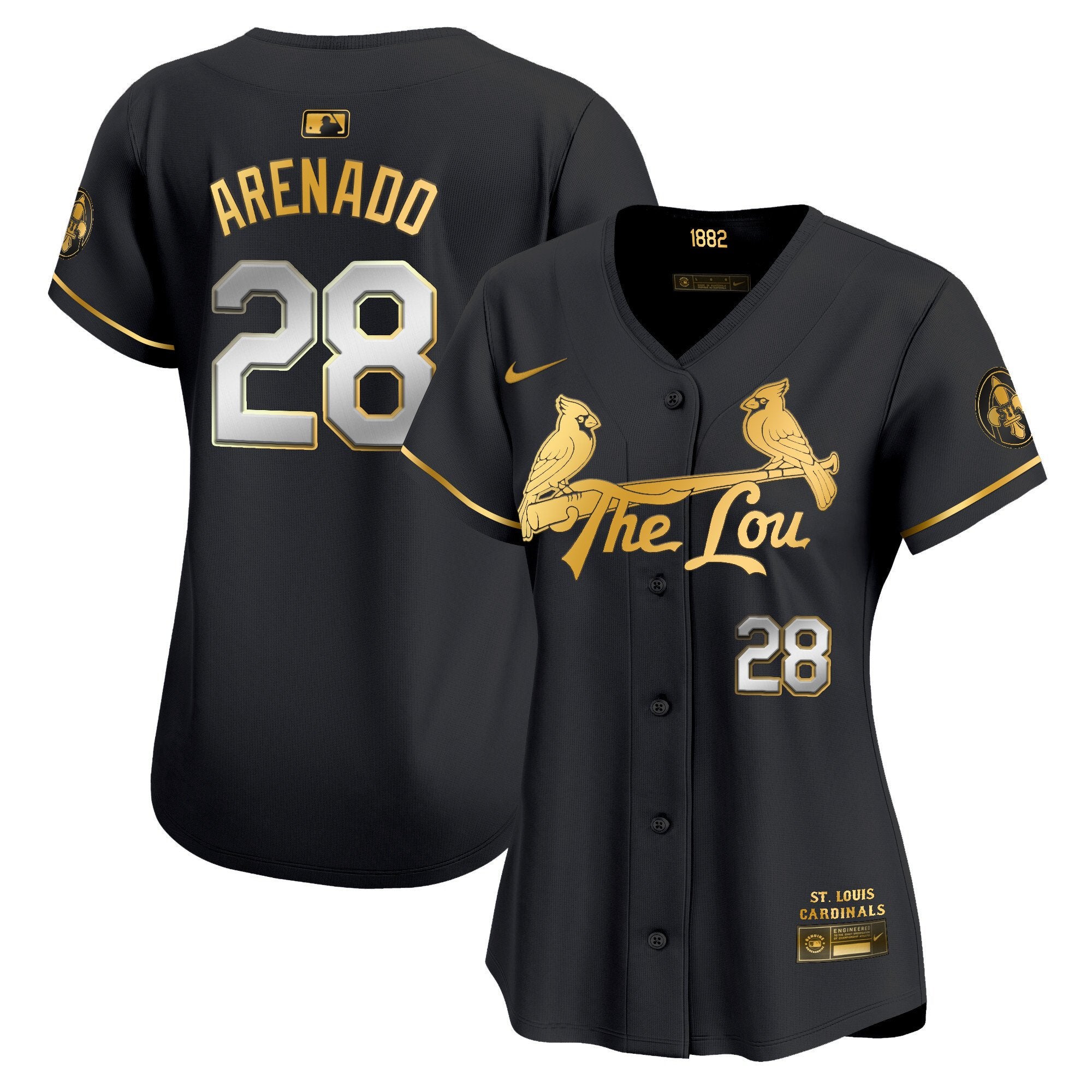 Women's St. Louis Cardinals 2024 City Connect Vapor Premier Limited Jersey - All Stitched - Black Gold, Nolan Arenado
