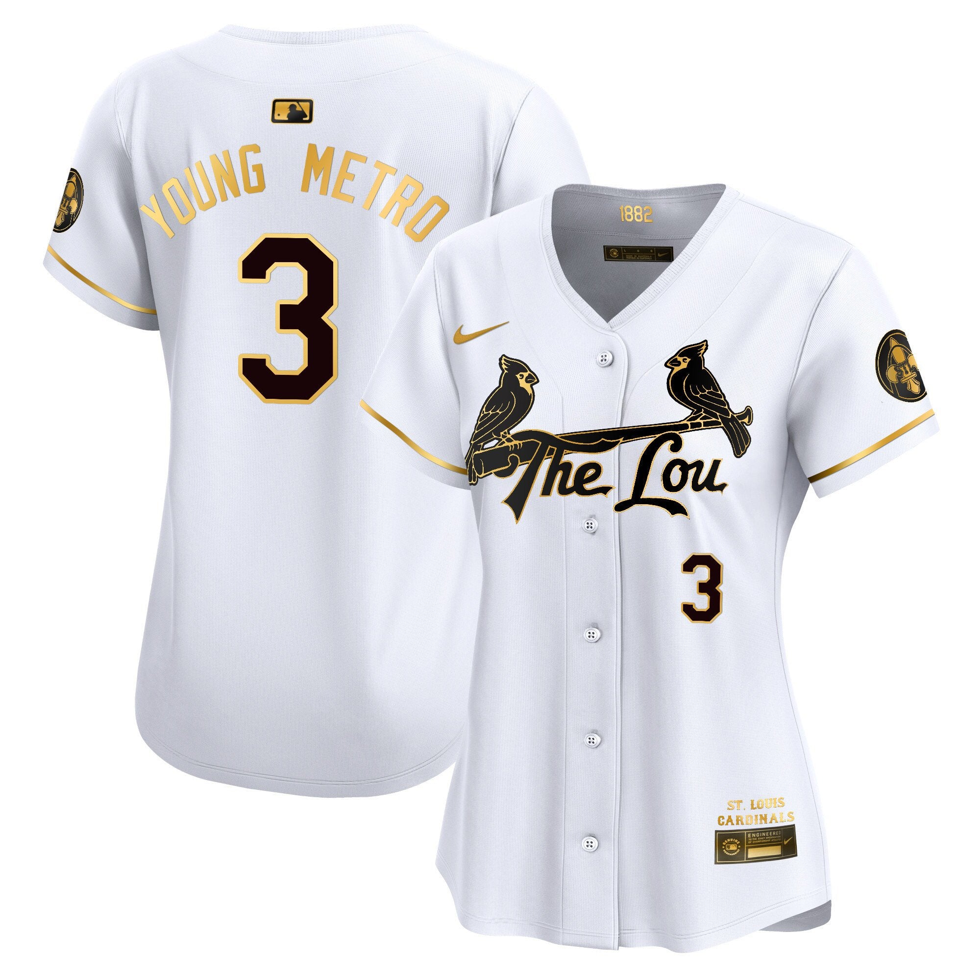 Women's St. Louis Cardinals 2024 City Connect Vapor Premier Limited Jersey - All Stitched - White Gold, Metro Boomin