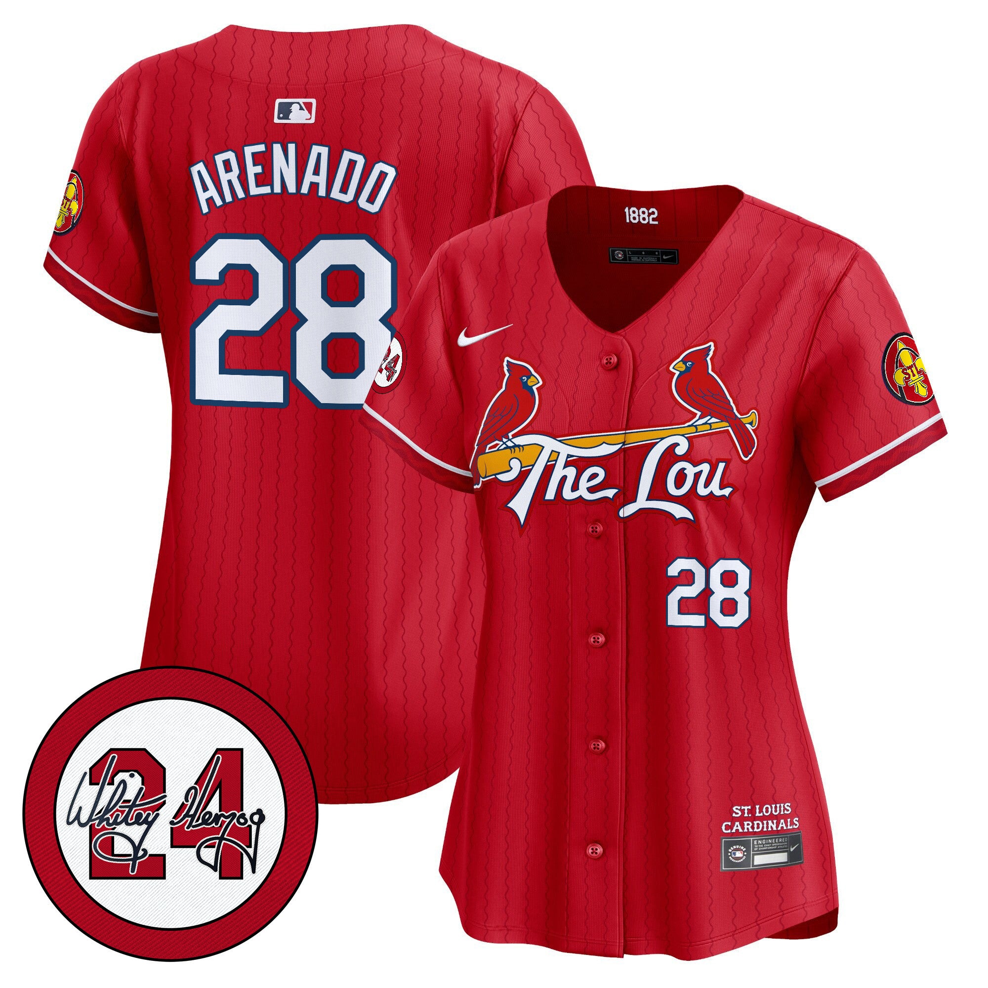 Women's St. Louis Cardinals 2024 City Connect Whitey Herzog Patch Vapor Premier Limited Jersey - All Stitched - Red, Nolan Arenado