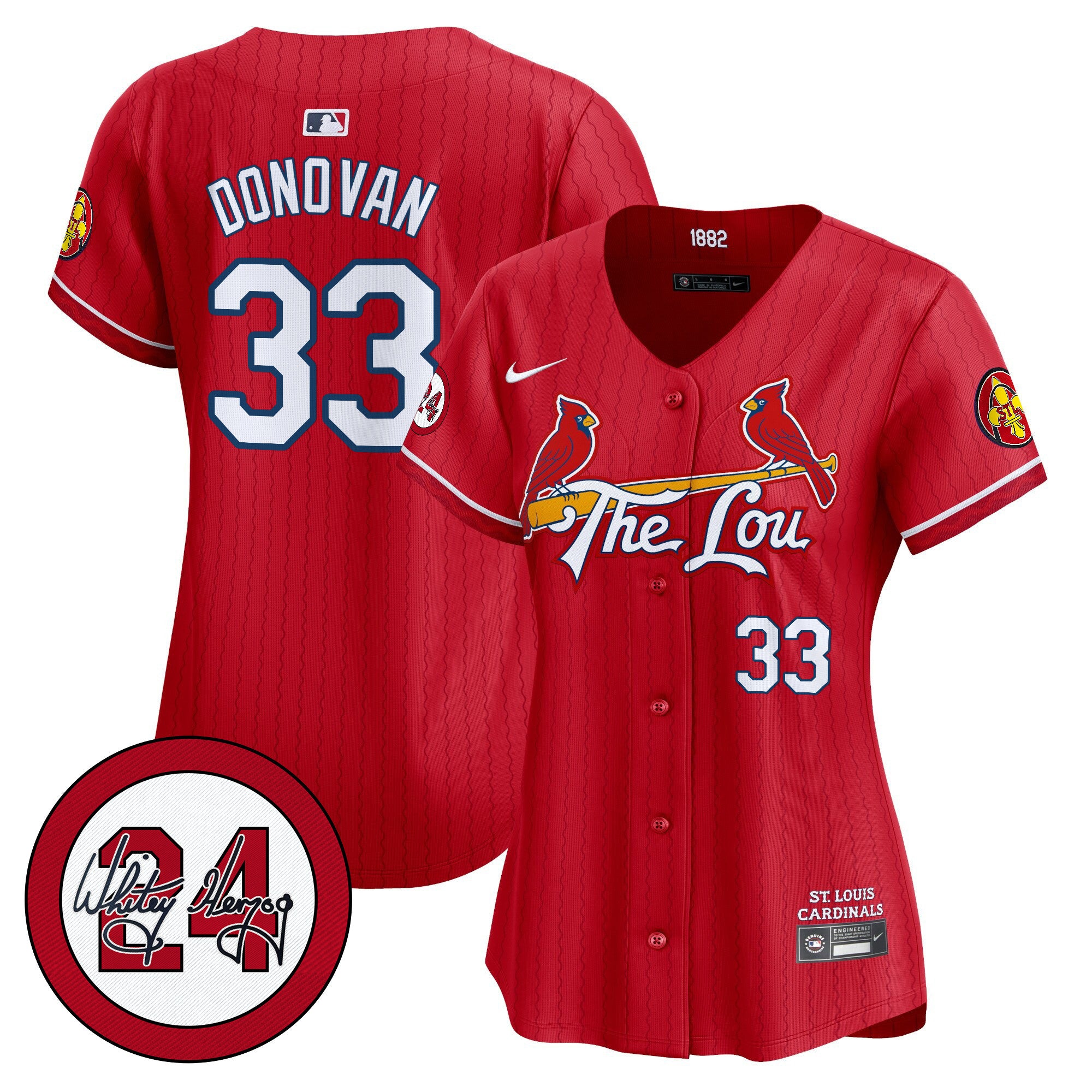 Women's St. Louis Cardinals 2024 City Connect Whitey Herzog Patch Vapor Premier Limited Jersey - All Stitched - Red, Brendan Donovan