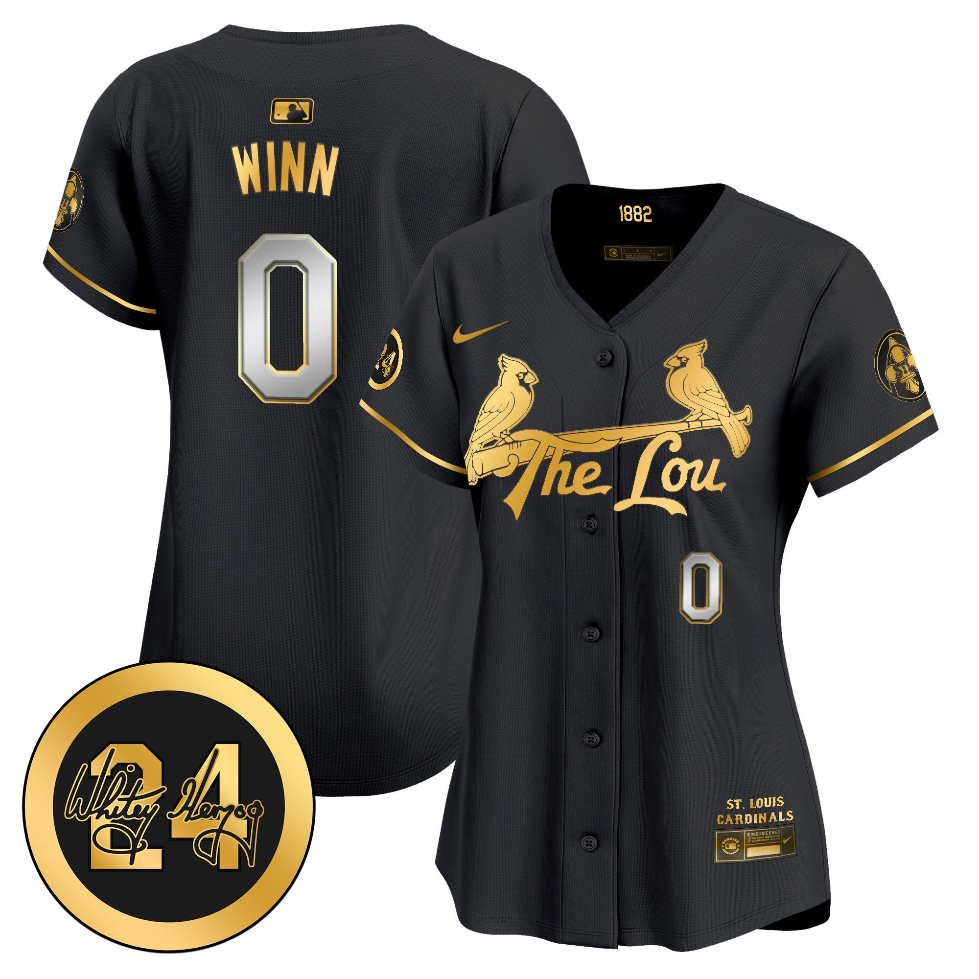 Women's St. Louis Cardinals 2024 City Connect Whitey Herzog Patch Vapor Premier Limited Jersey - All Stitched - Black Gold, Masyn Winn