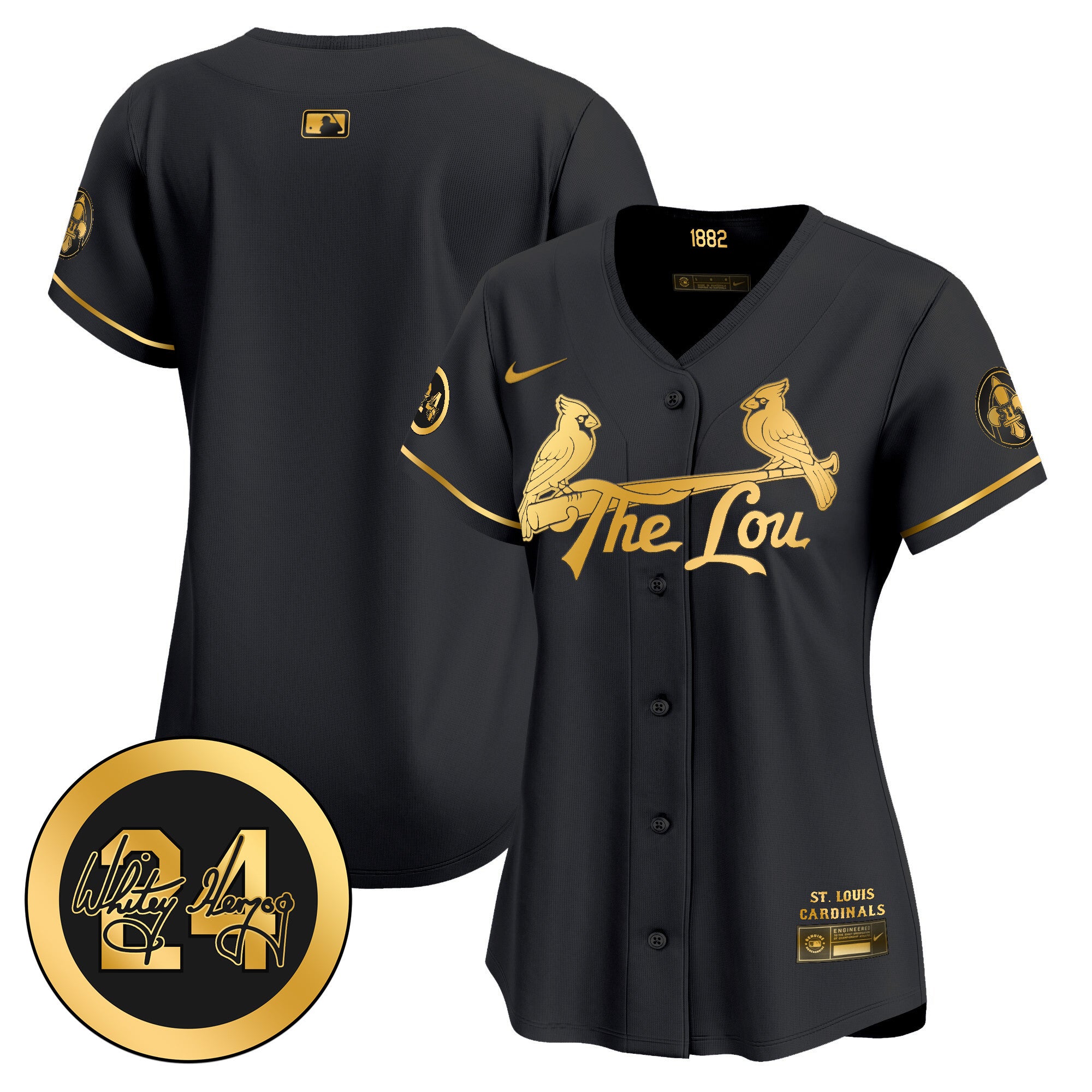 Women's St. Louis Cardinals 2024 City Connect Whitey Herzog Patch Vapor Premier Limited Jersey - All Stitched - Black Gold, Team
