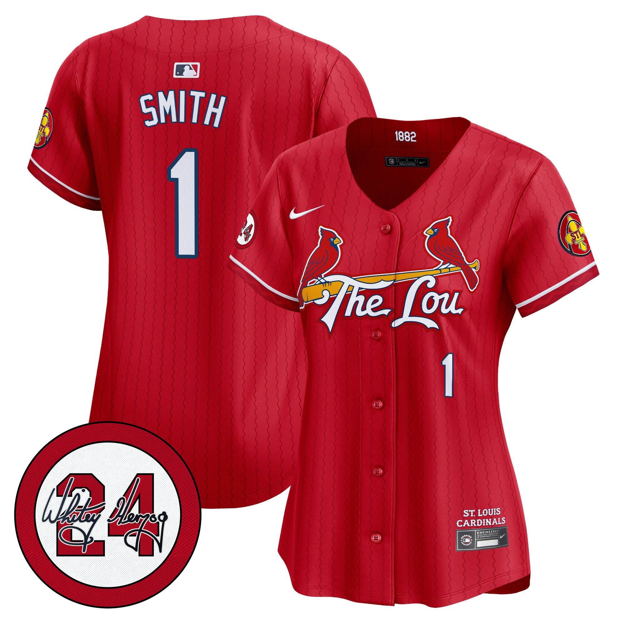 Women's St. Louis Cardinals 2024 City Connect Whitey Herzog Patch Vapor Premier Limited Jersey - All Stitched - Red, Ozzie Smith