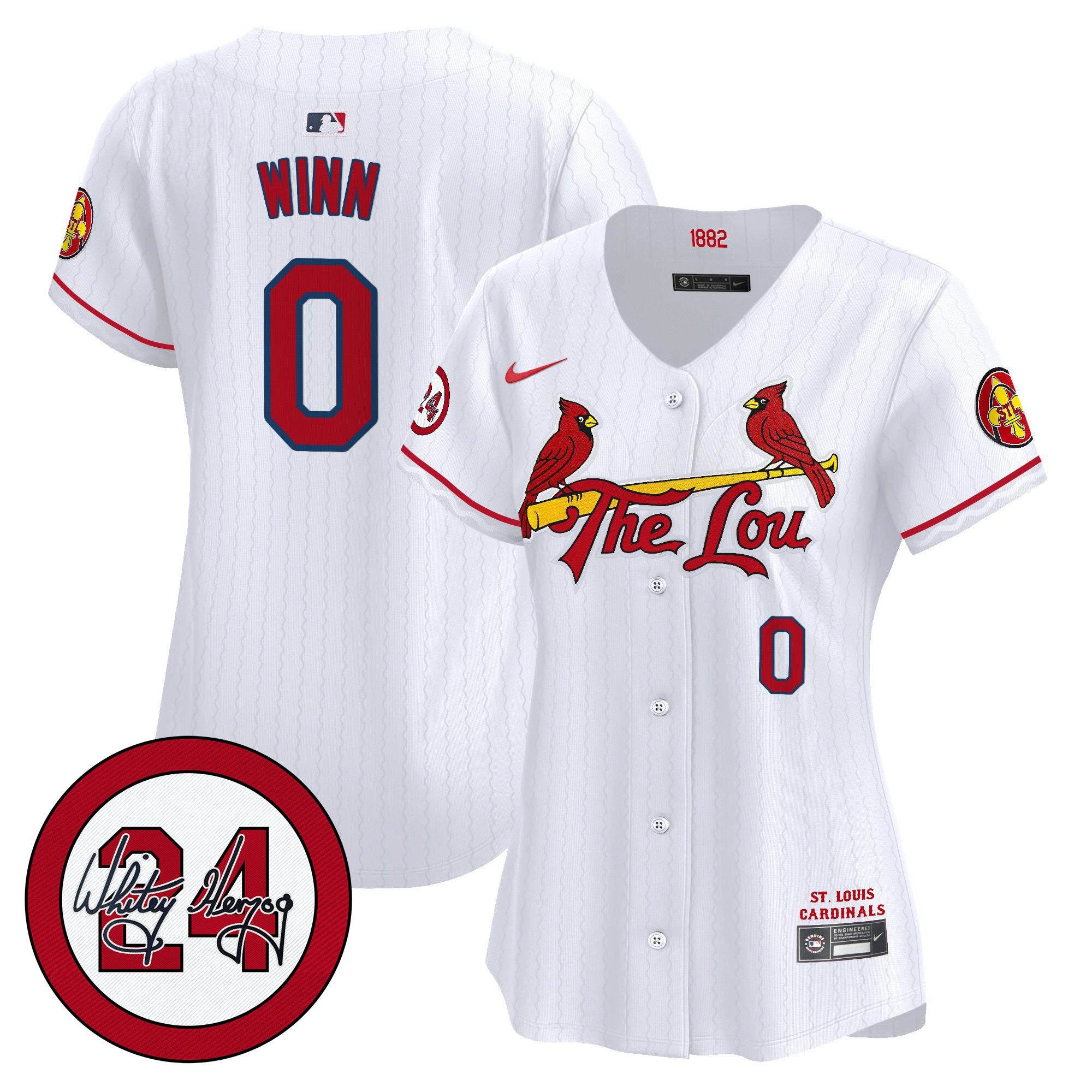Women's St. Louis Cardinals 2024 City Connect Whitey Herzog Patch Vapor Premier Limited Jersey - All Stitched - White, Masyn Winn