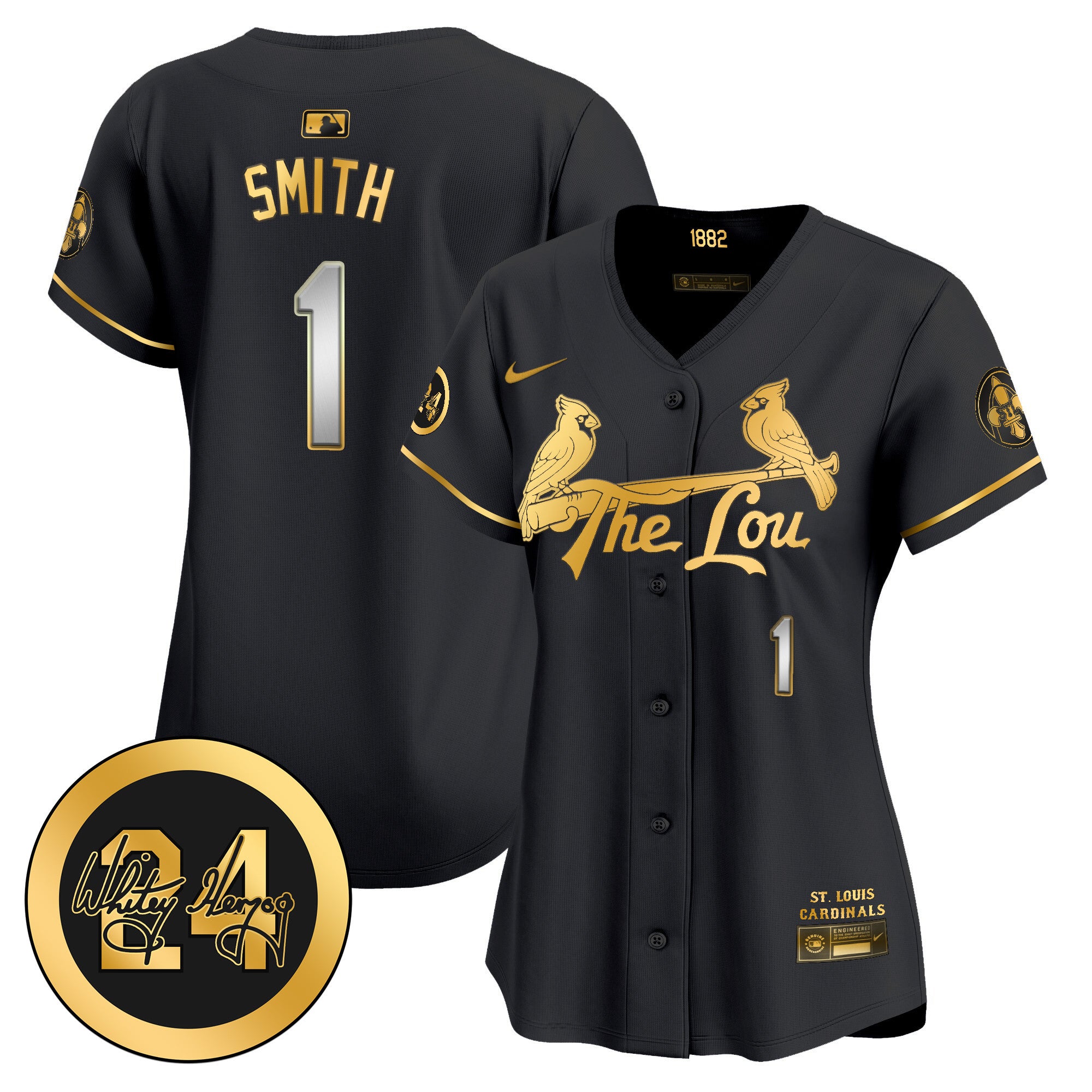 Women's St. Louis Cardinals 2024 City Connect Whitey Herzog Patch Vapor Premier Limited Jersey - All Stitched - Black Gold, Ozzie Smith