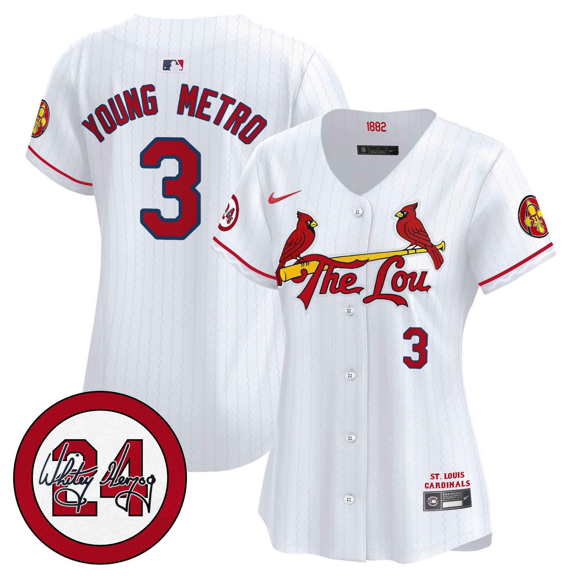 Women's St. Louis Cardinals 2024 City Connect Whitey Herzog Patch Vapor Premier Limited Jersey - All Stitched - White, Metro Boomin