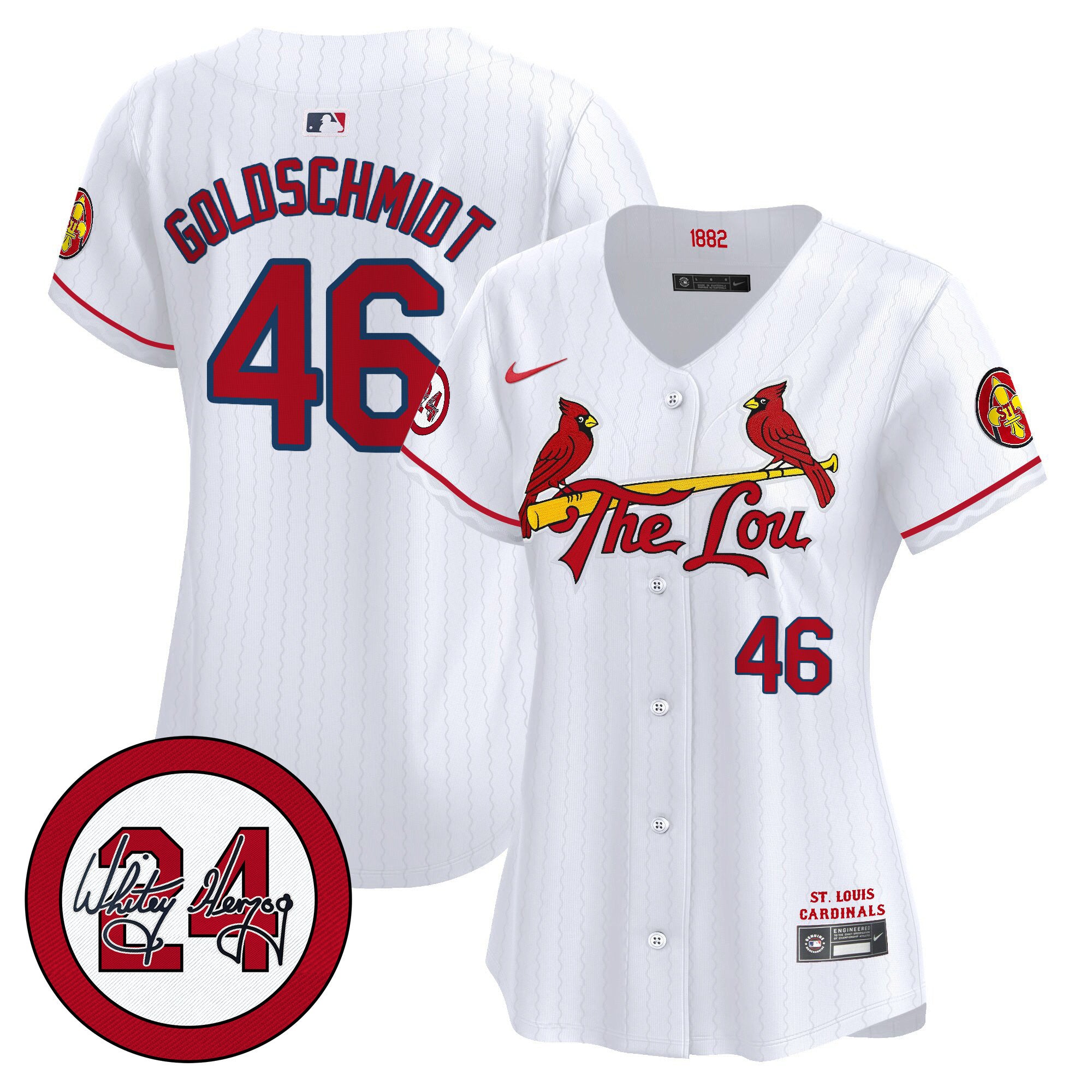 Women's St. Louis Cardinals 2024 City Connect Whitey Herzog Patch Vapor Premier Limited Jersey - All Stitched - White, Paul Goldschmidt