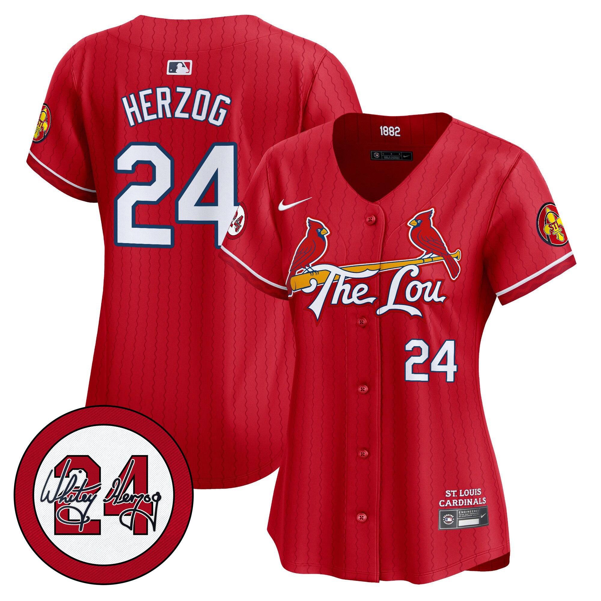 Women's St. Louis Cardinals 2024 City Connect Whitey Herzog Patch Vapor Premier Limited Jersey - All Stitched - Red, Whitey Herzog
