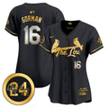 Women's St. Louis Cardinals 2024 City Connect Whitey Herzog Patch Vapor Premier Limited Jersey - All Stitched - Black Gold, Nolan Gorman