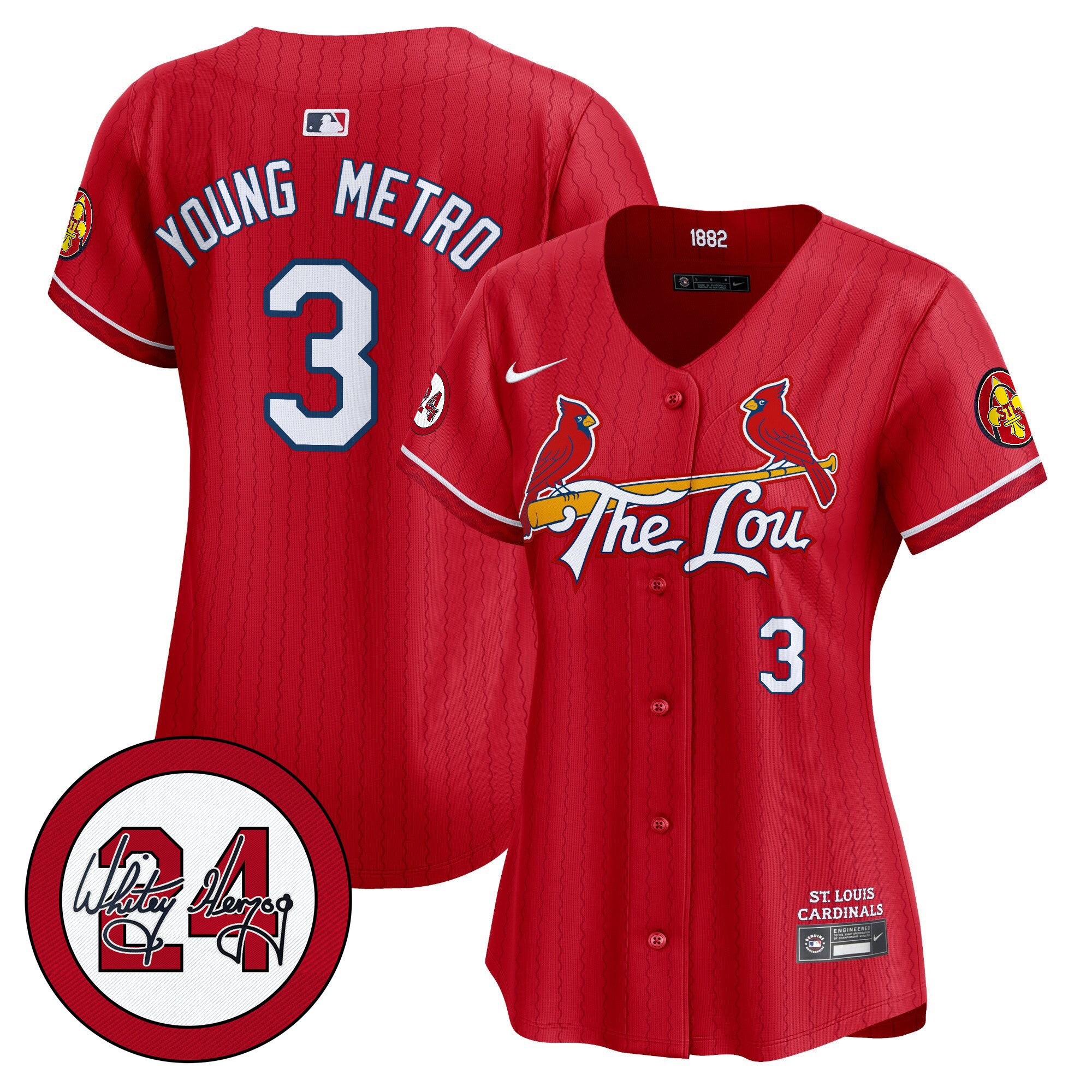Women's St. Louis Cardinals 2024 City Connect Whitey Herzog Patch Vapor Premier Limited Jersey - All Stitched - Red, Metro Boomin