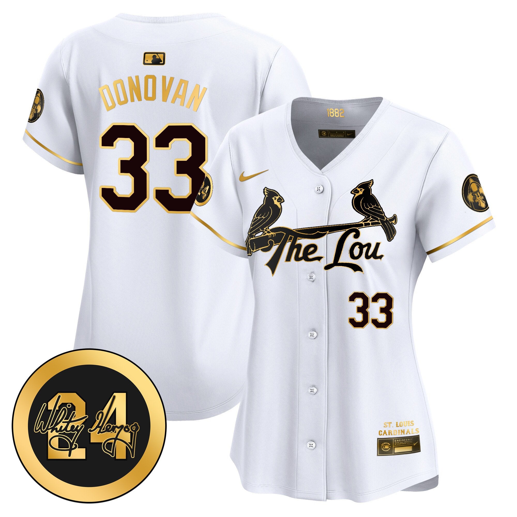 Women's St. Louis Cardinals 2024 City Connect Whitey Herzog Patch Vapor Premier Limited Jersey - All Stitched - White Gold, Brendan Donovan