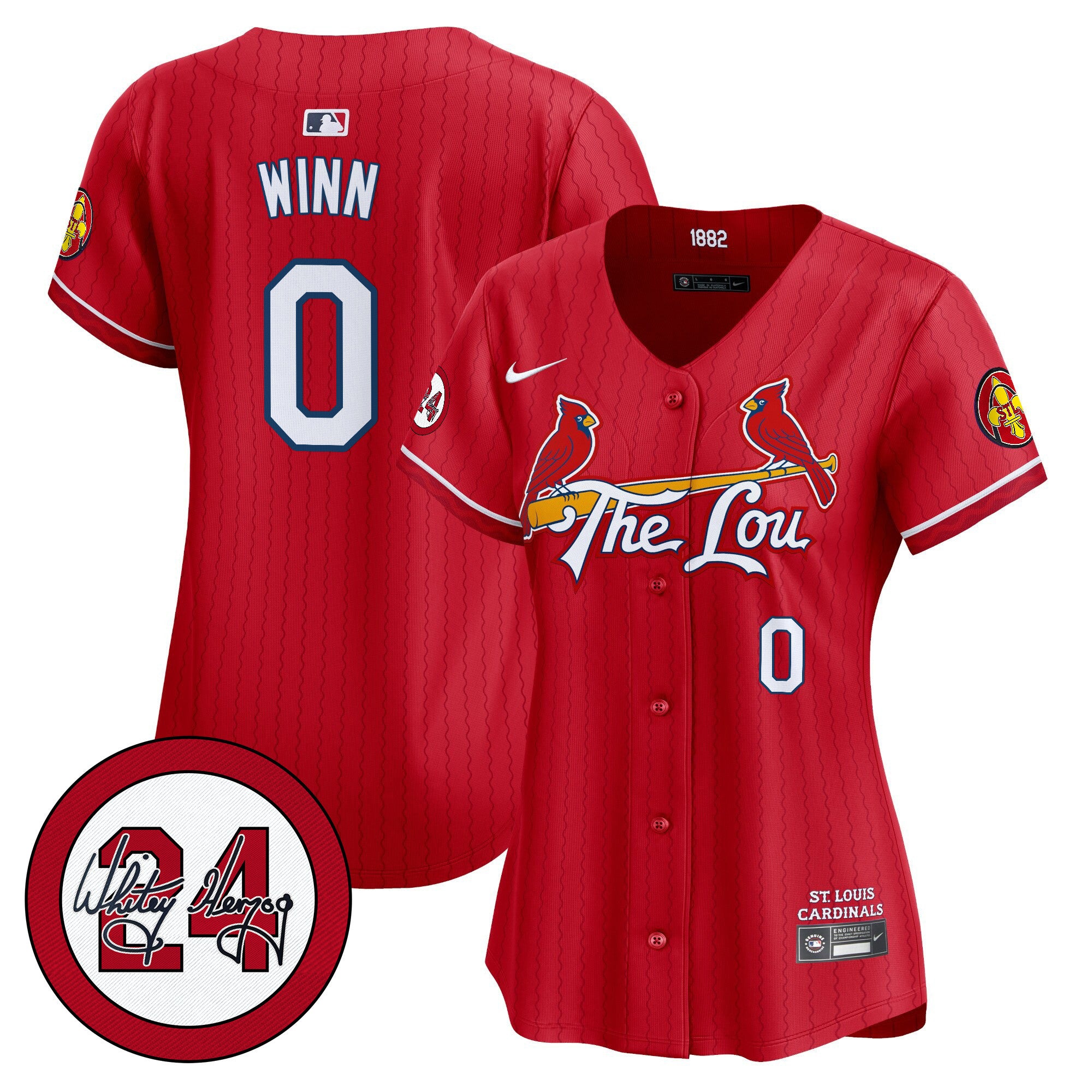 Women's St. Louis Cardinals 2024 City Connect Whitey Herzog Patch Vapor Premier Limited Jersey - All Stitched - Red, Masyn Winn