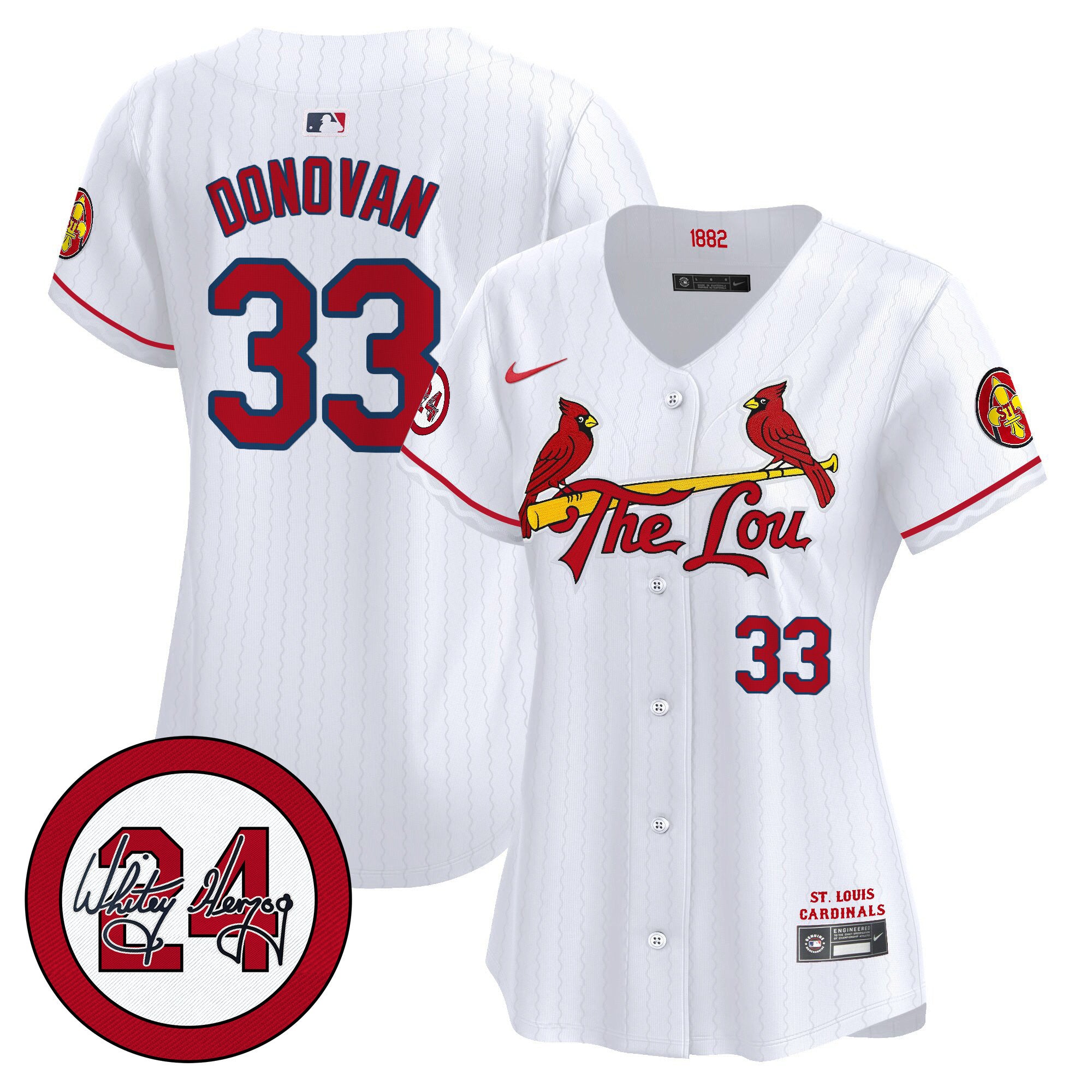 Women's St. Louis Cardinals 2024 City Connect Whitey Herzog Patch Vapor Premier Limited Jersey - All Stitched - White, Brendan Donovan