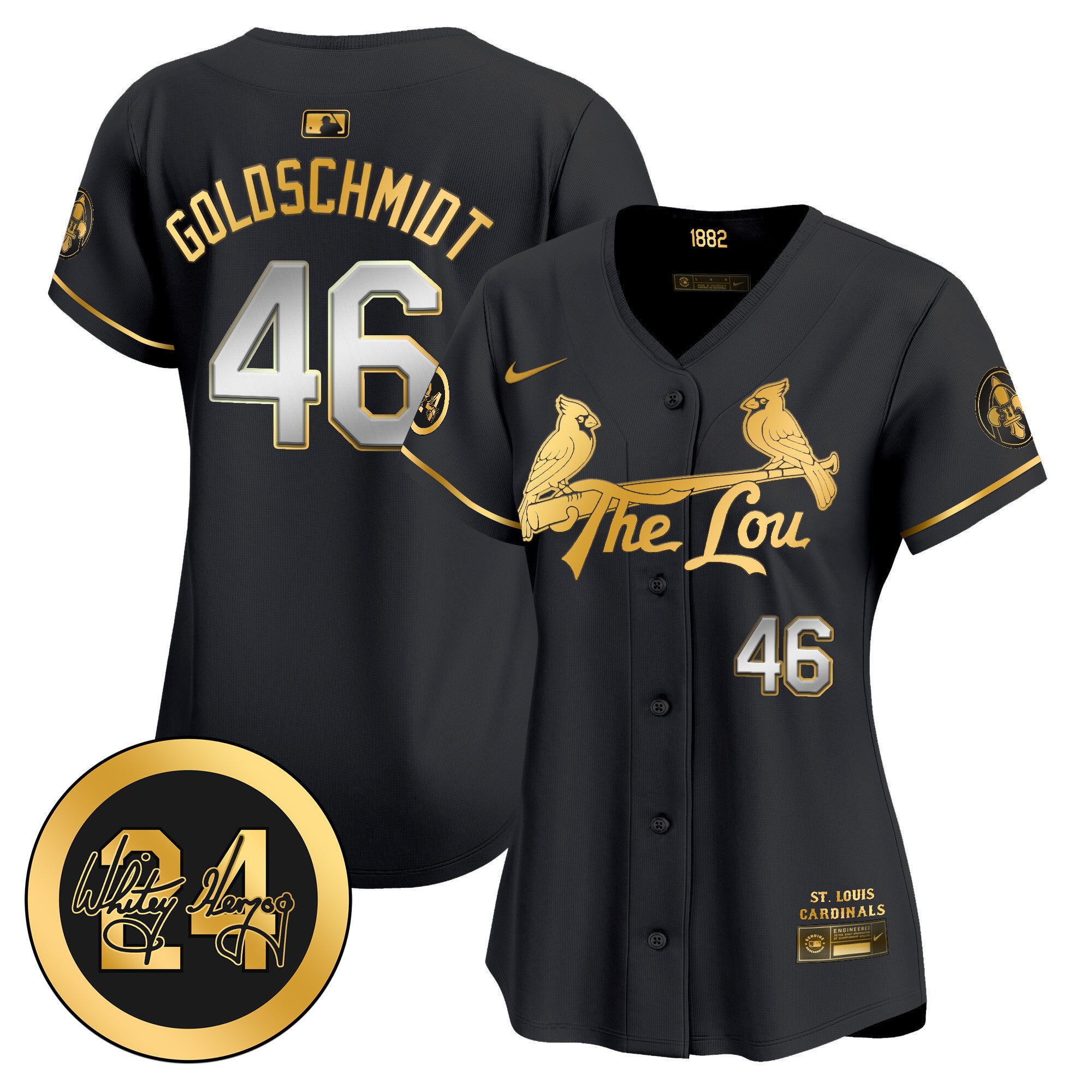 Women's St. Louis Cardinals 2024 City Connect Whitey Herzog Patch Vapor Premier Limited Jersey - All Stitched - Black Gold, Paul Goldschmidt