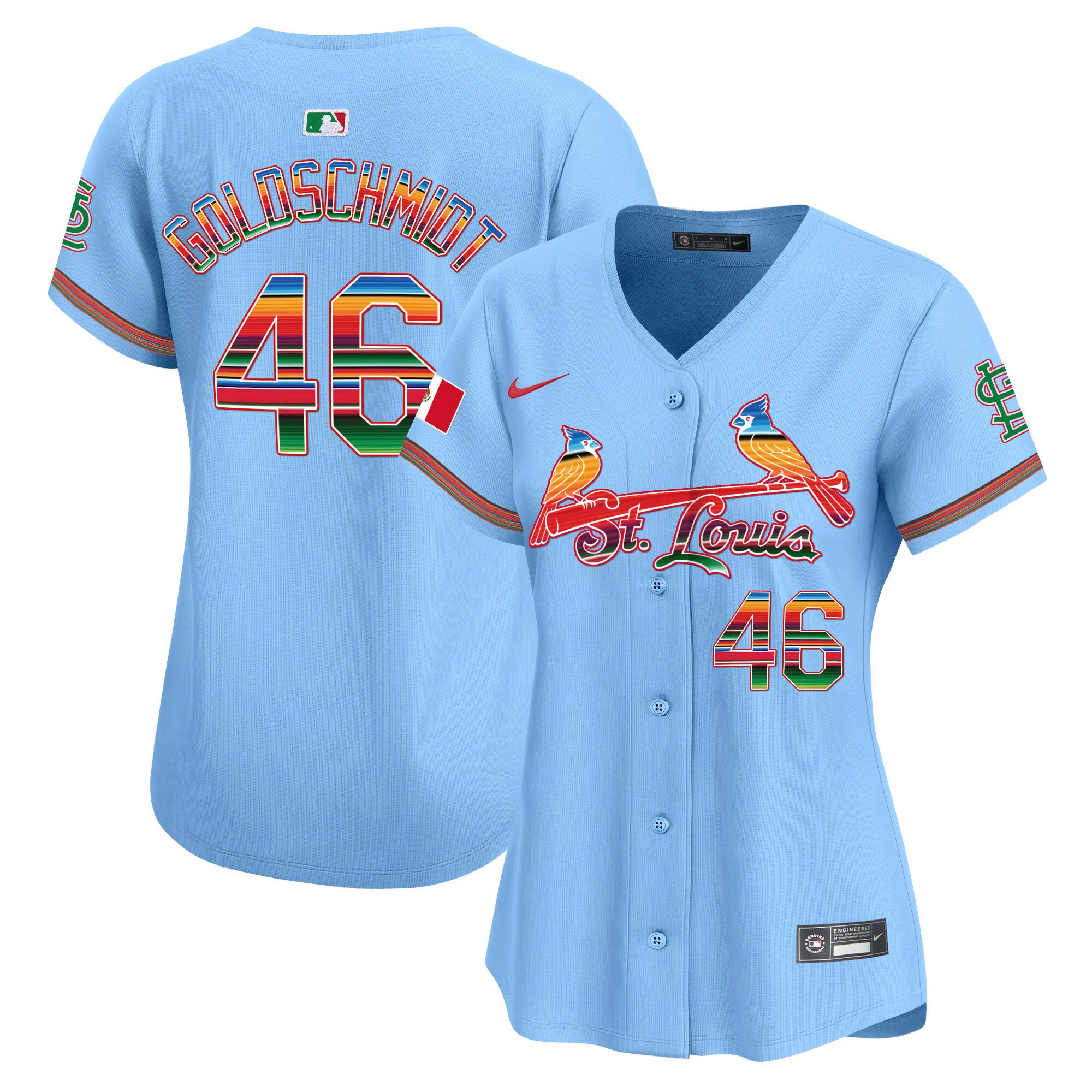 Women's St. Louis Cardinals Mexico Vapor Premier Limited Jersey - All Stitched - Light Blue, Paul Goldschmidt